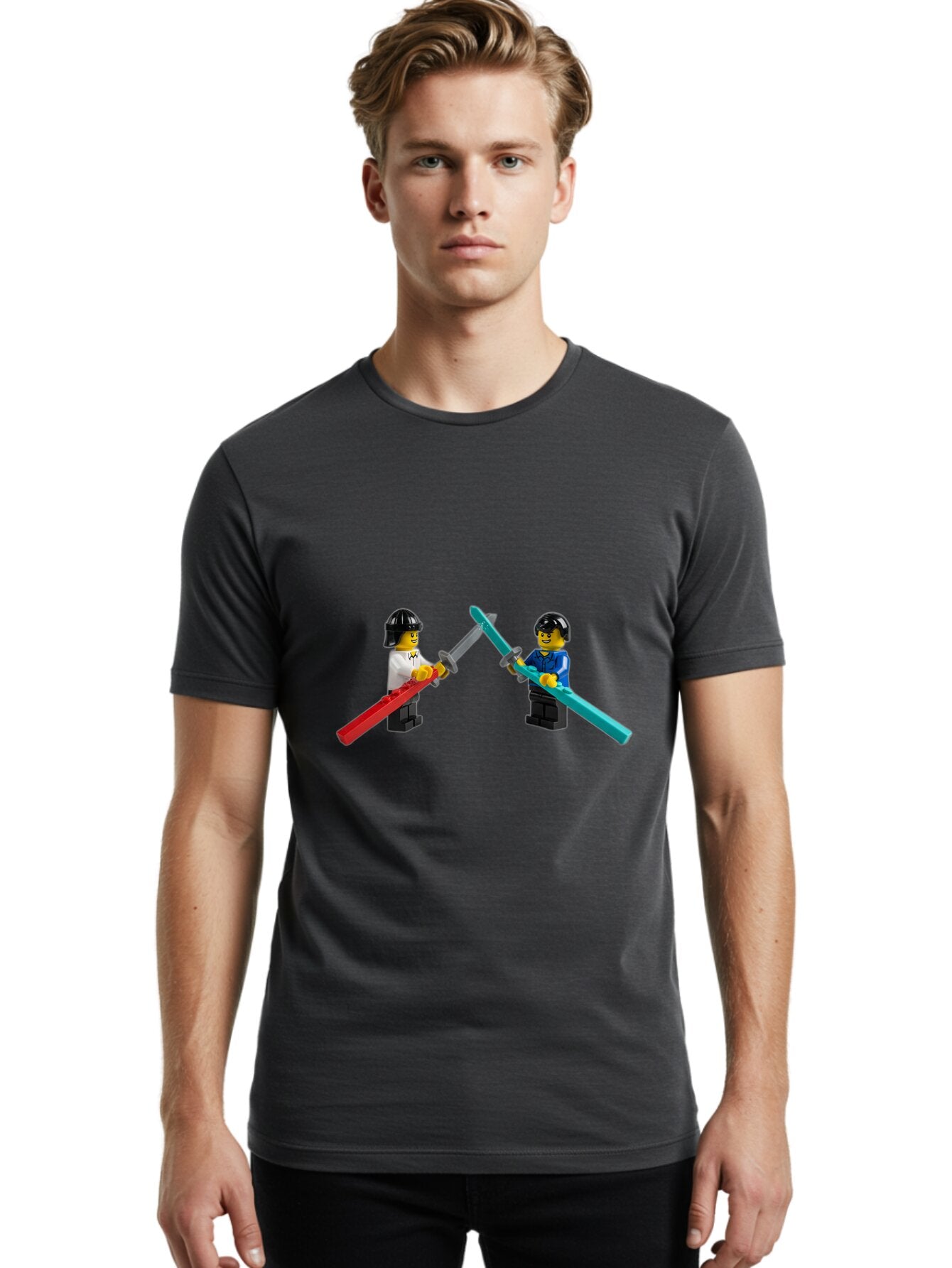 Lego-Minifigures-Sword-Fight Men'S Graphic Tee, 100% Cotton, Comfortable Casual Summer Wear, Machine Washable, Vintage Camera, Old Camera, Antique Camera, Black Camera, Classic Photography, Photography Equipment, Nostalgic Device, Film Camera, Bam757 16