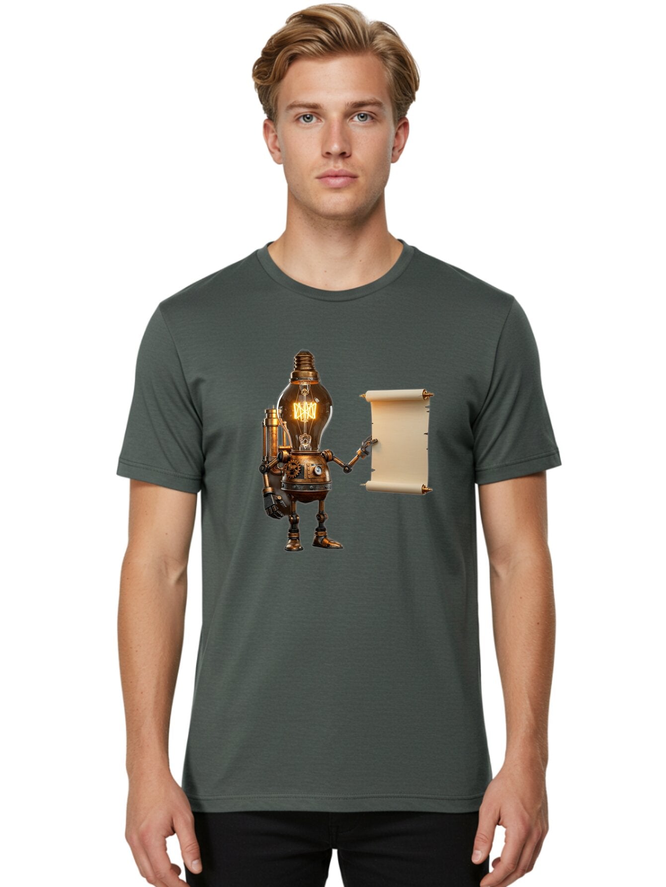 Light-Bulb-Robot Men'S Graphic Tee, 100% Cotton, Comfortable Casual Summer Wear, Machine Washable, Vintage Camera, Old Camera, Antique Camera, Black Camera, Classic Photography, Photography Equipment, Nostalgic Device, Film Camera, Camera Art Bam766 22