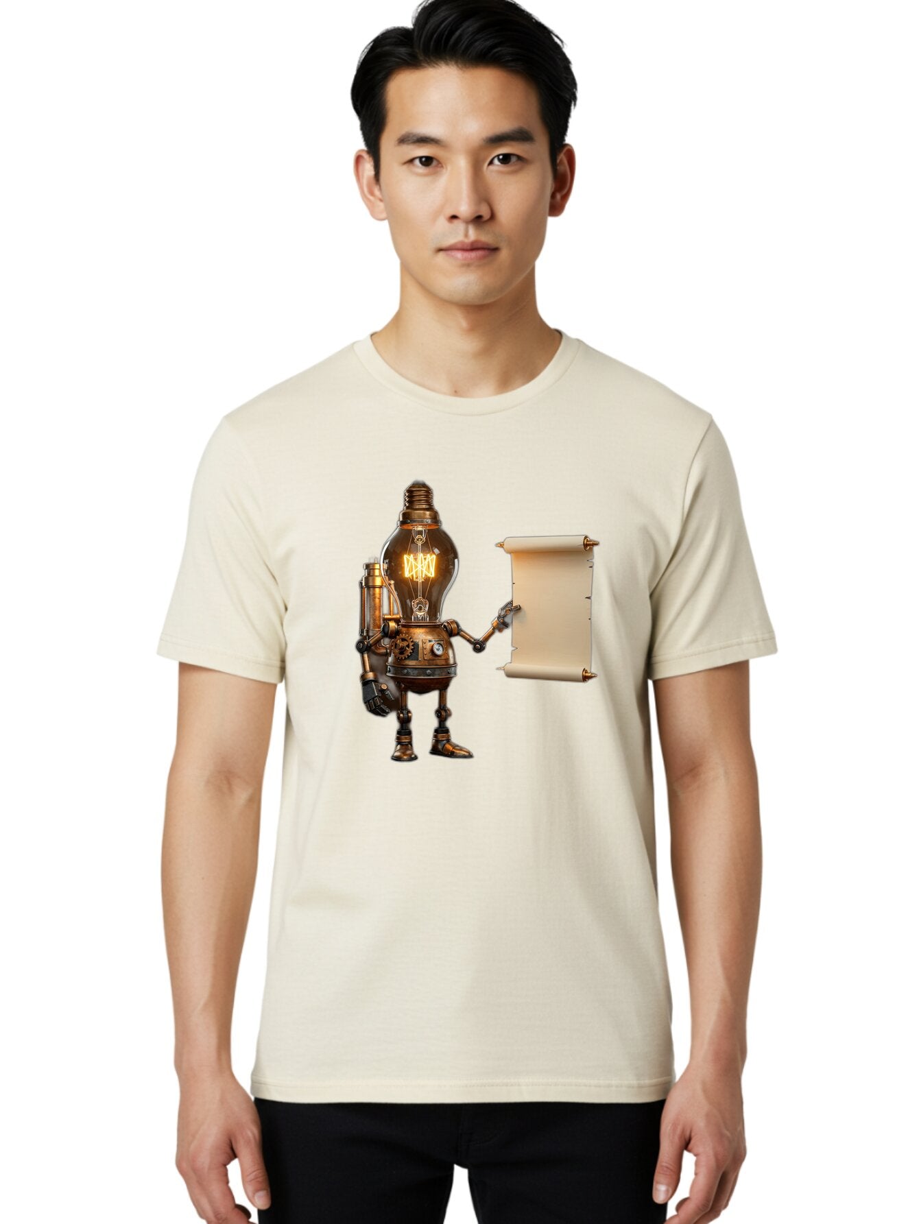 Light-Bulb-Robot Men'S Graphic Tee, 100% Cotton, Comfortable Casual Summer Wear, Machine Washable, Vintage Camera, Old Camera, Antique Camera, Black Camera, Classic Photography, Photography Equipment, Nostalgic Device, Film Camera, Camera Art Bam766 24