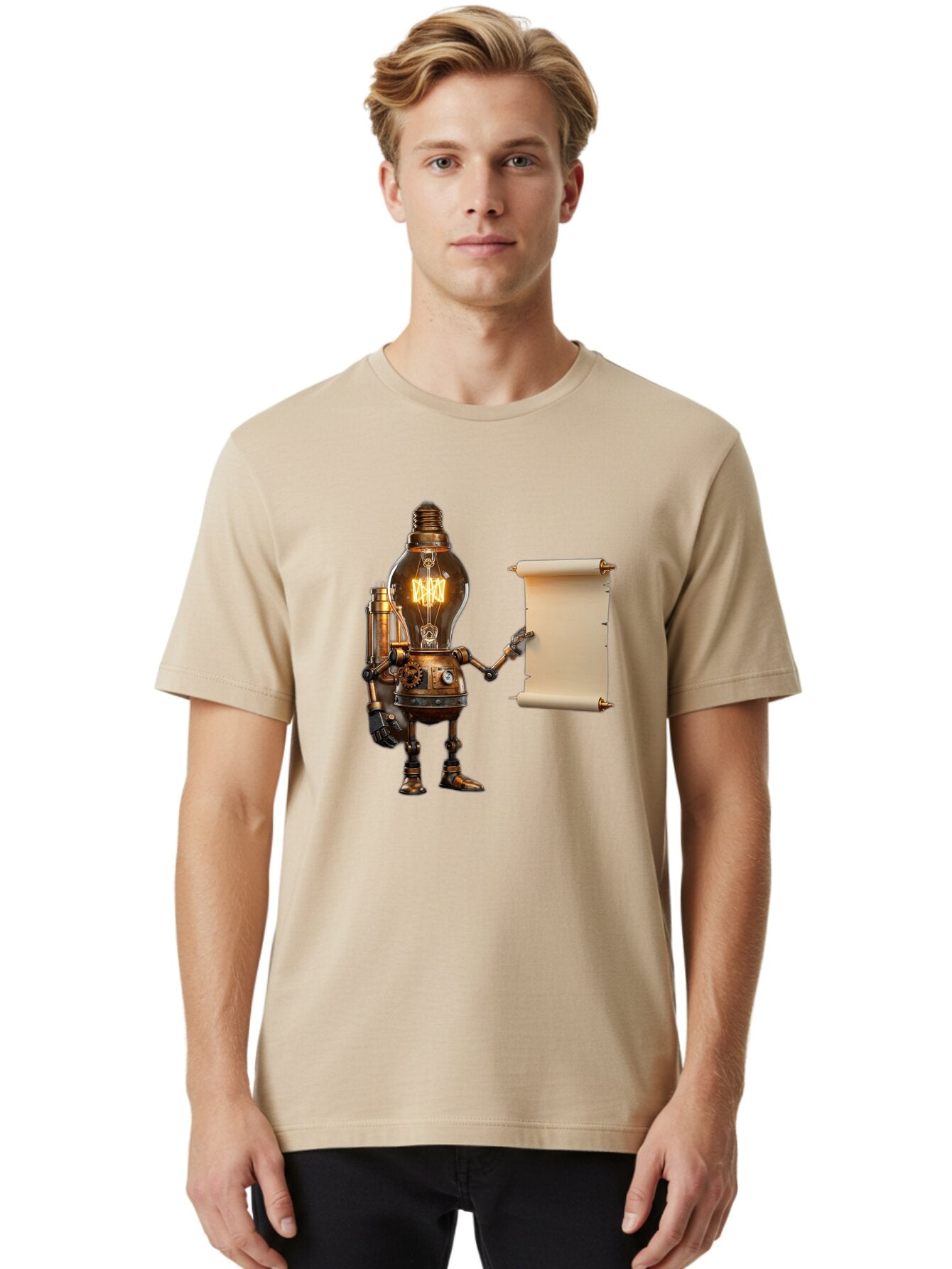Light-Bulb-Robot Men'S Graphic Tee, 100% Cotton, Comfortable Casual Summer Wear, Machine Washable, Vintage Camera, Old Camera, Antique Camera, Black Camera, Classic Photography, Photography Equipment, Nostalgic Device, Film Camera, Camera Art Bam766 25