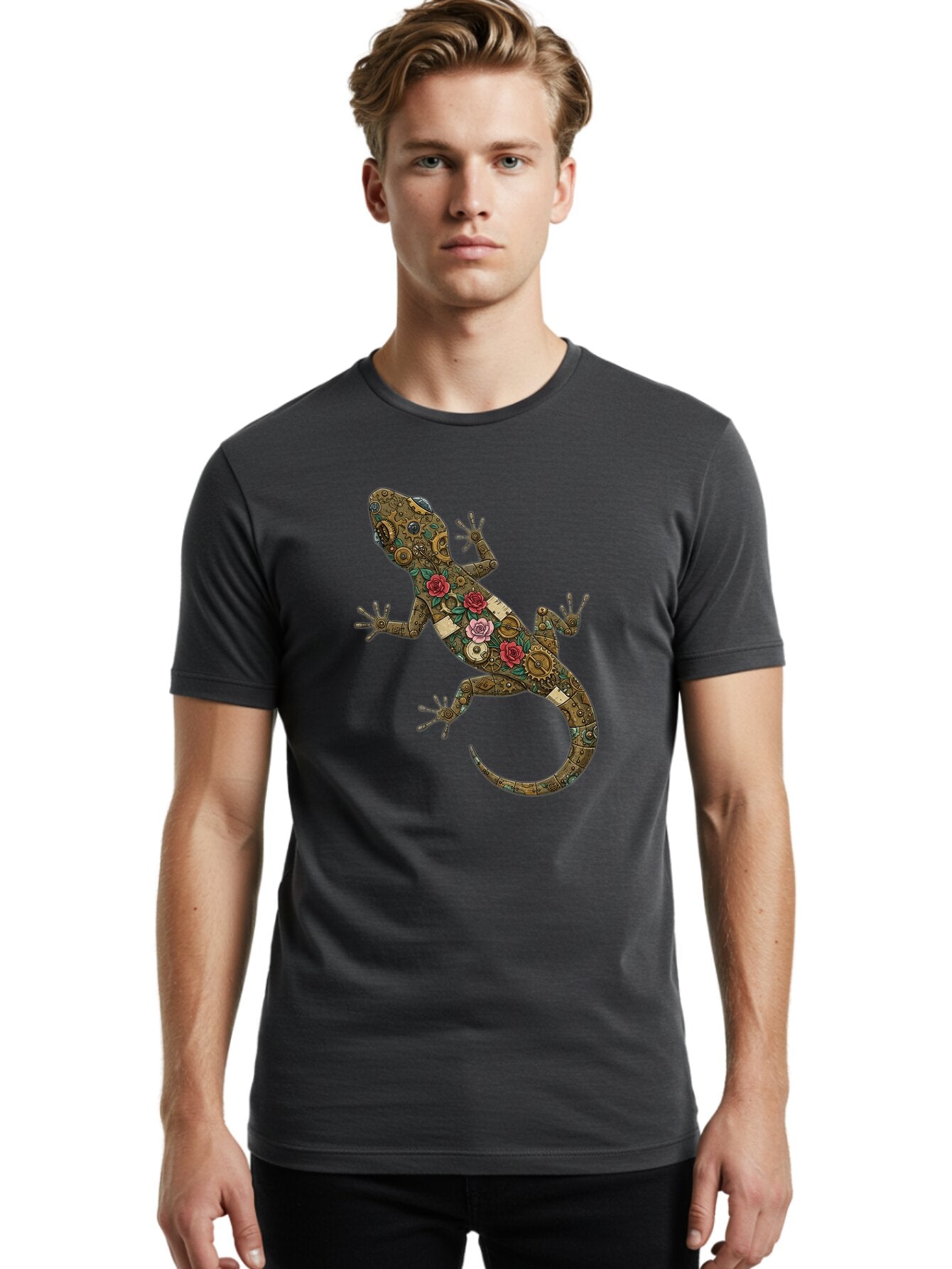 Lizard-With-Roses Men'S Graphic Tee, 100% Cotton, Comfortable Casual Summer Wear, Machine Washable, Vintage Camera, Old Camera, Antique Camera, Black Camera, Classic Photography, Photography Equipment, Nostalgic Device, Film Camera, Camera Art Bam794 24