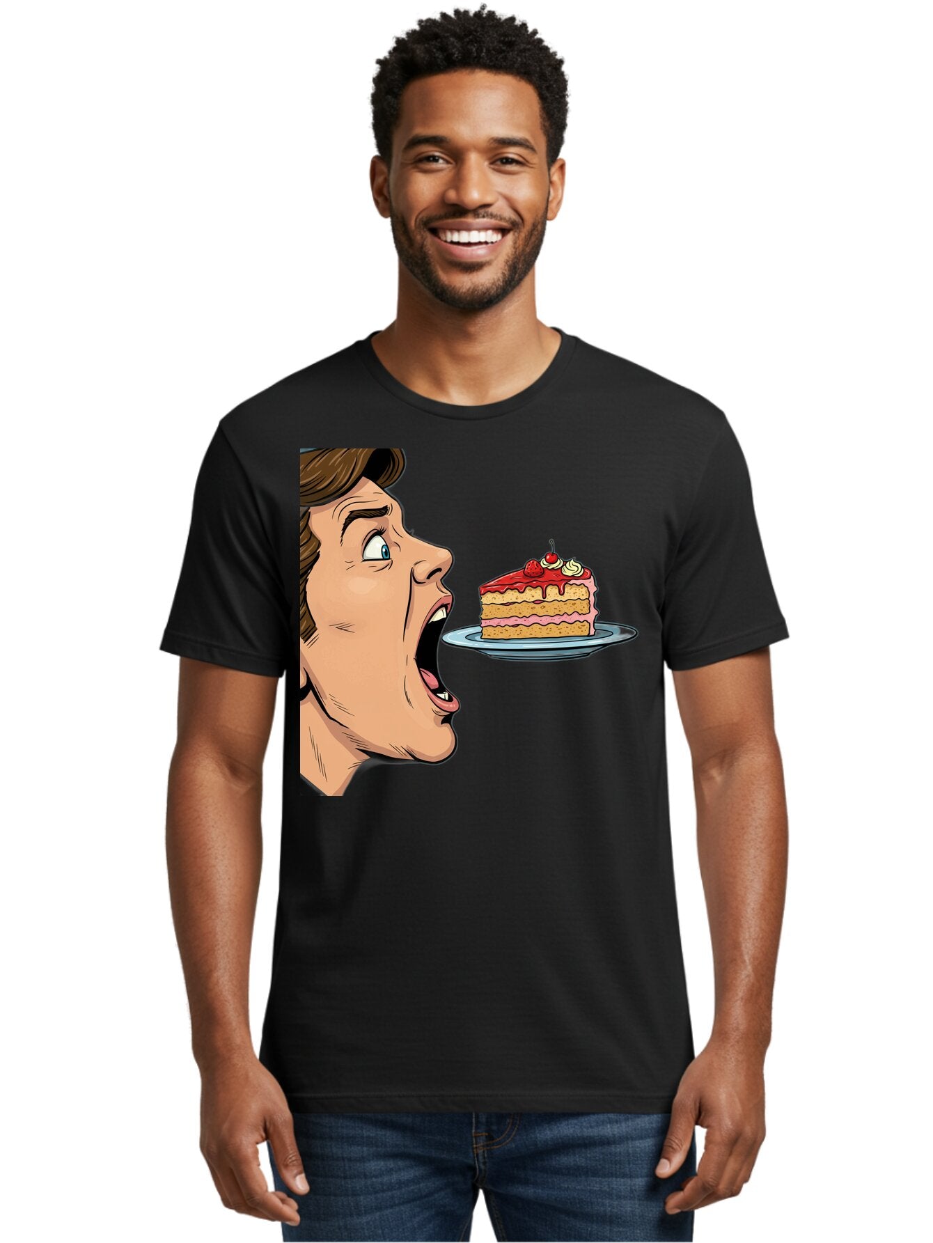 Man-Looking-At-Cake Men'S Graphic Tee, 100% Cotton, Comfortable Casual Summer Wear, Machine Washable, Vintage Camera, Old Camera, Antique Camera, Black Camera, Classic Photography, Photography Equipment, Nostalgic Device, Film Camera, Bam827 28