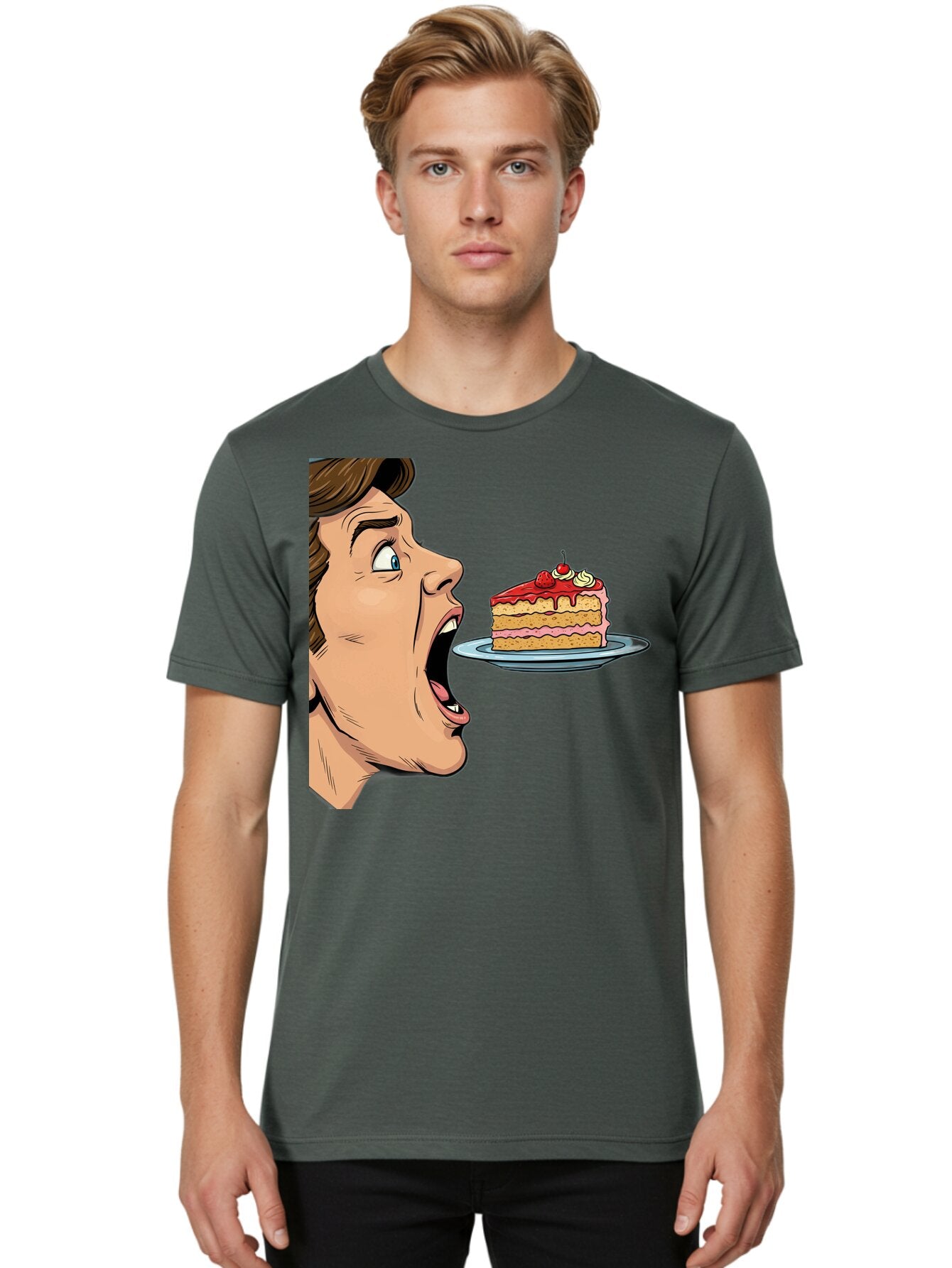 Man-Looking-At-Cake Men'S Graphic Tee, 100% Cotton, Comfortable Casual Summer Wear, Machine Washable, Vintage Camera, Old Camera, Antique Camera, Black Camera, Classic Photography, Photography Equipment, Nostalgic Device, Film Camera, Bam827 24