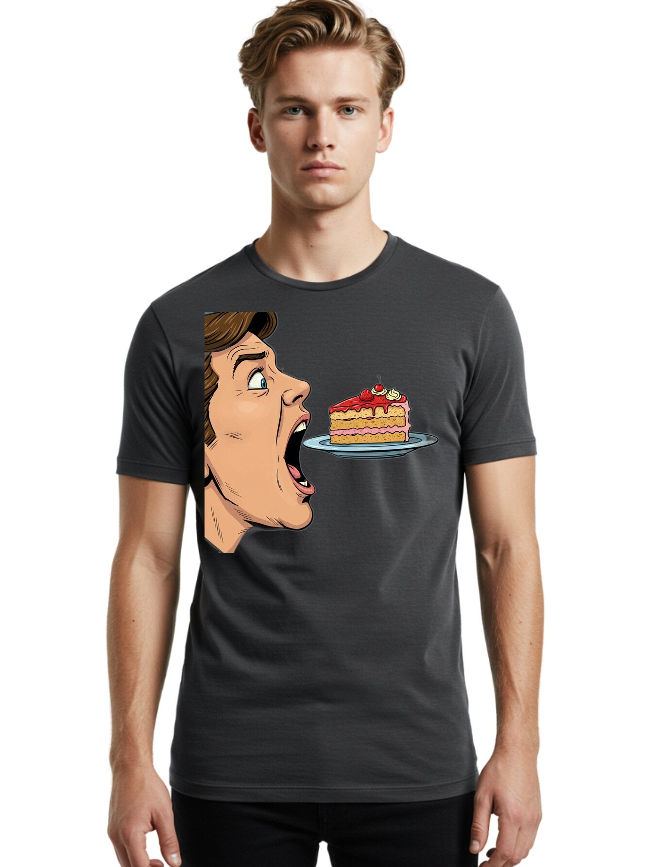 Man-Looking-At-Cake Men'S Graphic Tee, 100% Cotton, Comfortable Casual Summer Wear, Machine Washable, Vintage Camera, Old Camera, Antique Camera, Black Camera, Classic Photography, Photography Equipment, Nostalgic Device, Film Camera, Bam827 19