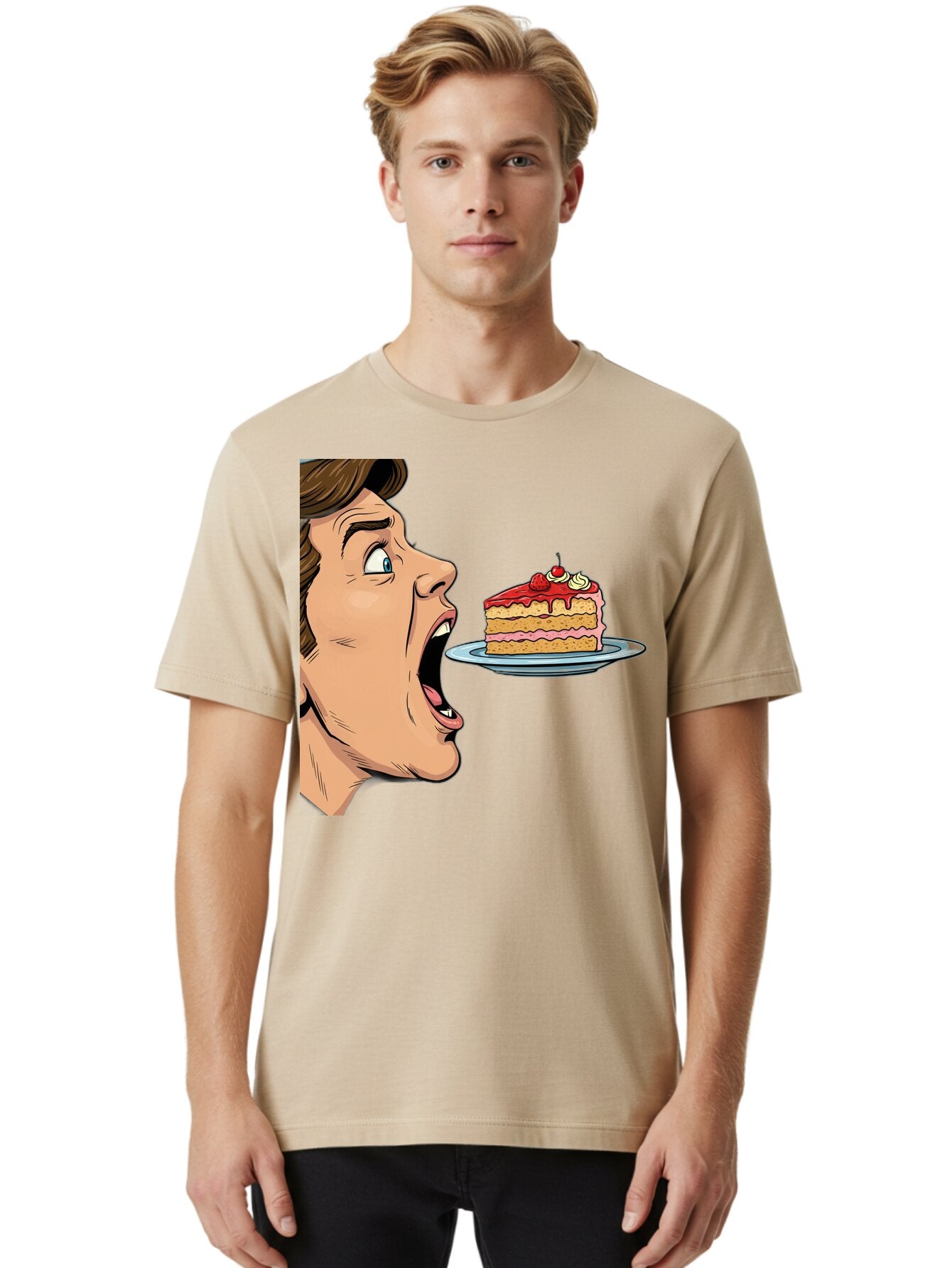 Man-Looking-At-Cake Men'S Graphic Tee, 100% Cotton, Comfortable Casual Summer Wear, Machine Washable, Vintage Camera, Old Camera, Antique Camera, Black Camera, Classic Photography, Photography Equipment, Nostalgic Device, Film Camera, Bam827 16