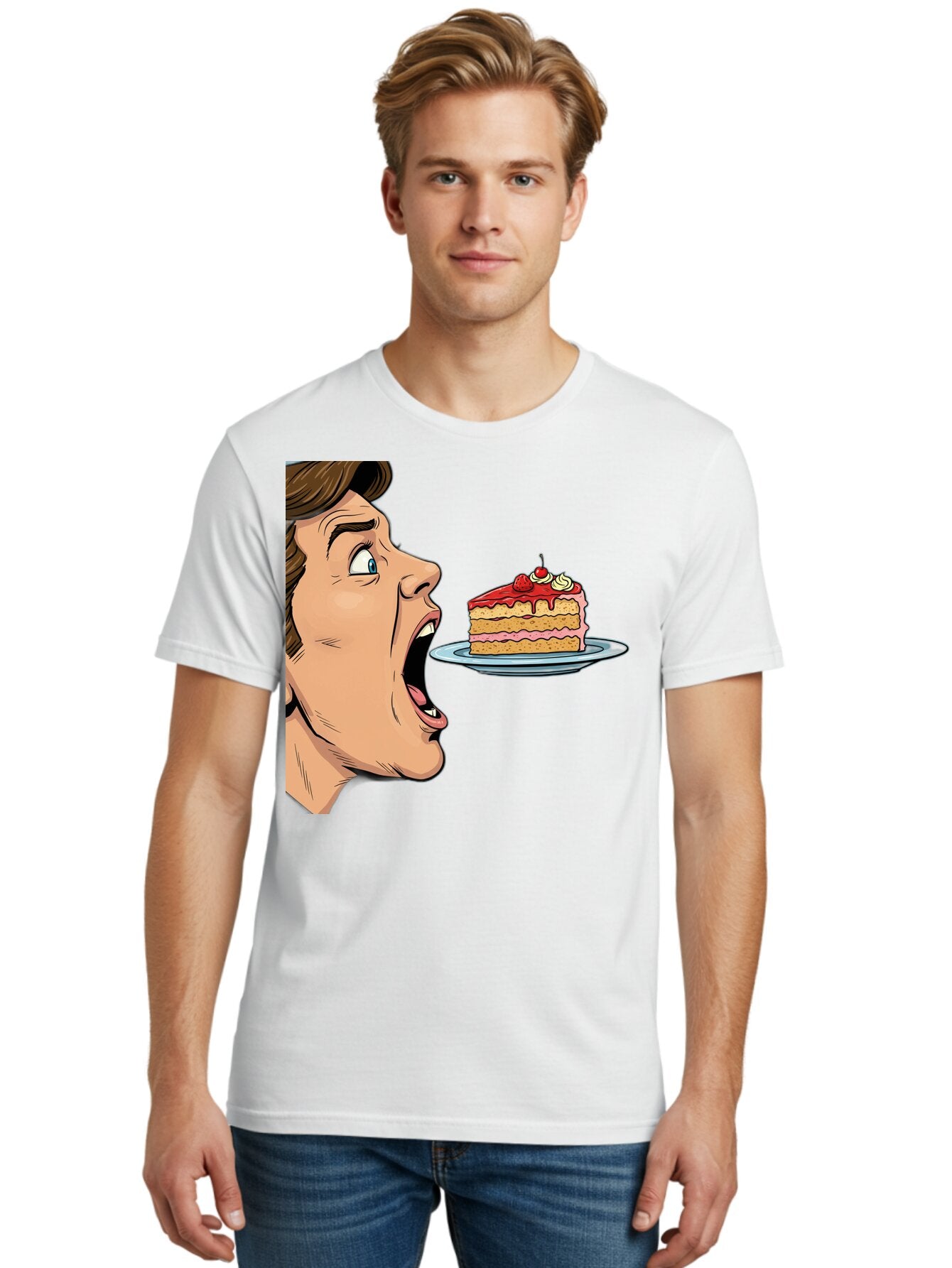 Man-Looking-At-Cake Men'S Graphic Tee, 100% Cotton, Comfortable Casual Summer Wear, Machine Washable, Vintage Camera, Old Camera, Antique Camera, Black Camera, Classic Photography, Photography Equipment, Nostalgic Device, Film Camera, Bam827 22