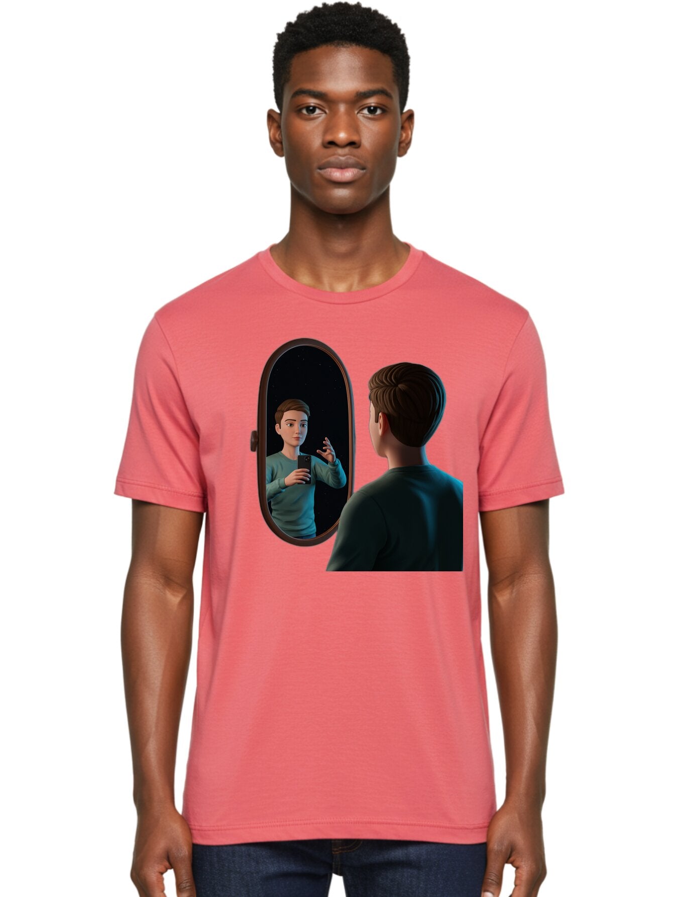 Man-Looking-Into-Mirror Men'S Graphic Tee, 100% Cotton, Comfortable Casual Summer Wear, Machine Washable, Vintage Camera, Old Camera, Antique Camera, Black Camera, Classic Photography, Photography Equipment, Nostalgic Device, Film Camera, Bam828 19