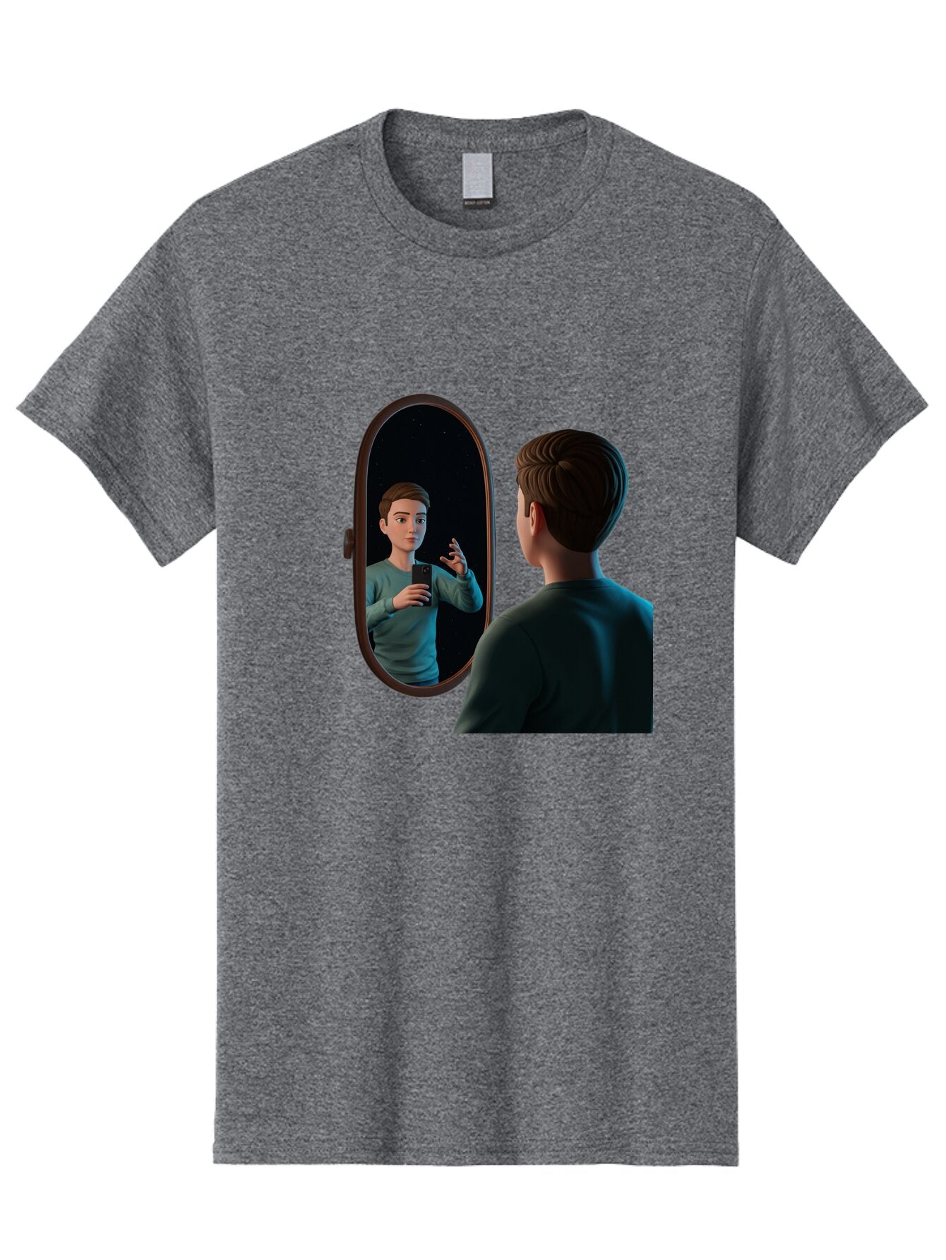 Man-Looking-Into-Mirror Men'S Graphic Tee, 100% Cotton, Comfortable Casual Summer Wear, Machine Washable, Vintage Camera, Old Camera, Antique Camera, Black Camera, Classic Photography, Photography Equipment, Nostalgic Device, Film Camera, Bam828 3