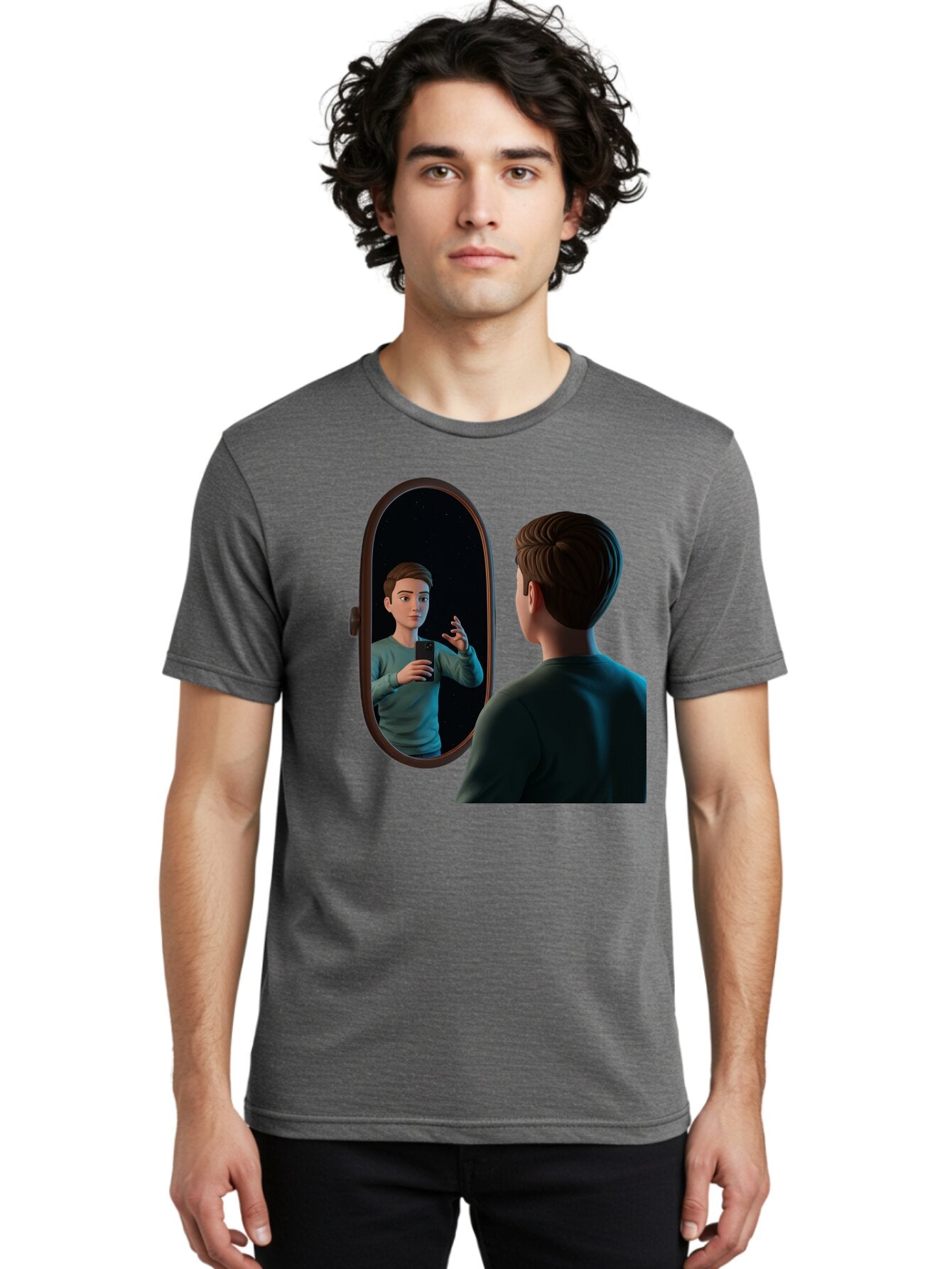 Man-Looking-Into-Mirror Men'S Graphic Tee, 100% Cotton, Comfortable Casual Summer Wear, Machine Washable, Vintage Camera, Old Camera, Antique Camera, Black Camera, Classic Photography, Photography Equipment, Nostalgic Device, Film Camera, Bam828 22