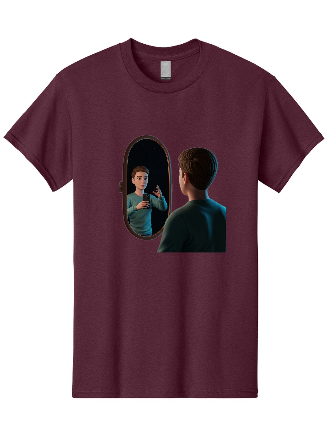 Man-Looking-Into-Mirror Men'S Graphic Tee, 100% Cotton, Comfortable Casual Summer Wear, Machine Washable, Vintage Camera, Old Camera, Antique Camera, Black Camera, Classic Photography, Photography Equipment, Nostalgic Device, Film Camera, Bam828 13