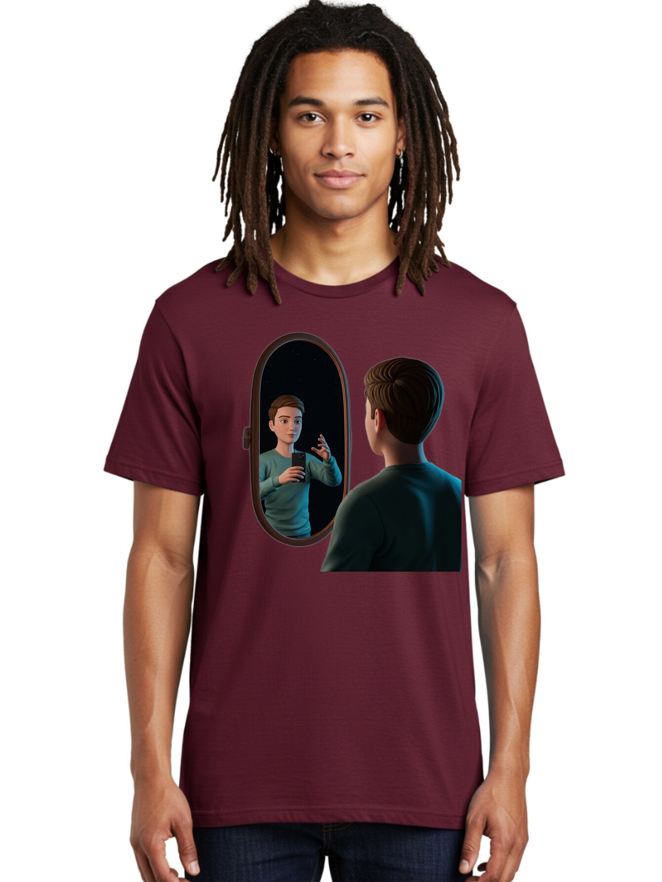 Man-Looking-Into-Mirror Men'S Graphic Tee, 100% Cotton, Comfortable Casual Summer Wear, Machine Washable, Vintage Camera, Old Camera, Antique Camera, Black Camera, Classic Photography, Photography Equipment, Nostalgic Device, Film Camera, Bam828 20