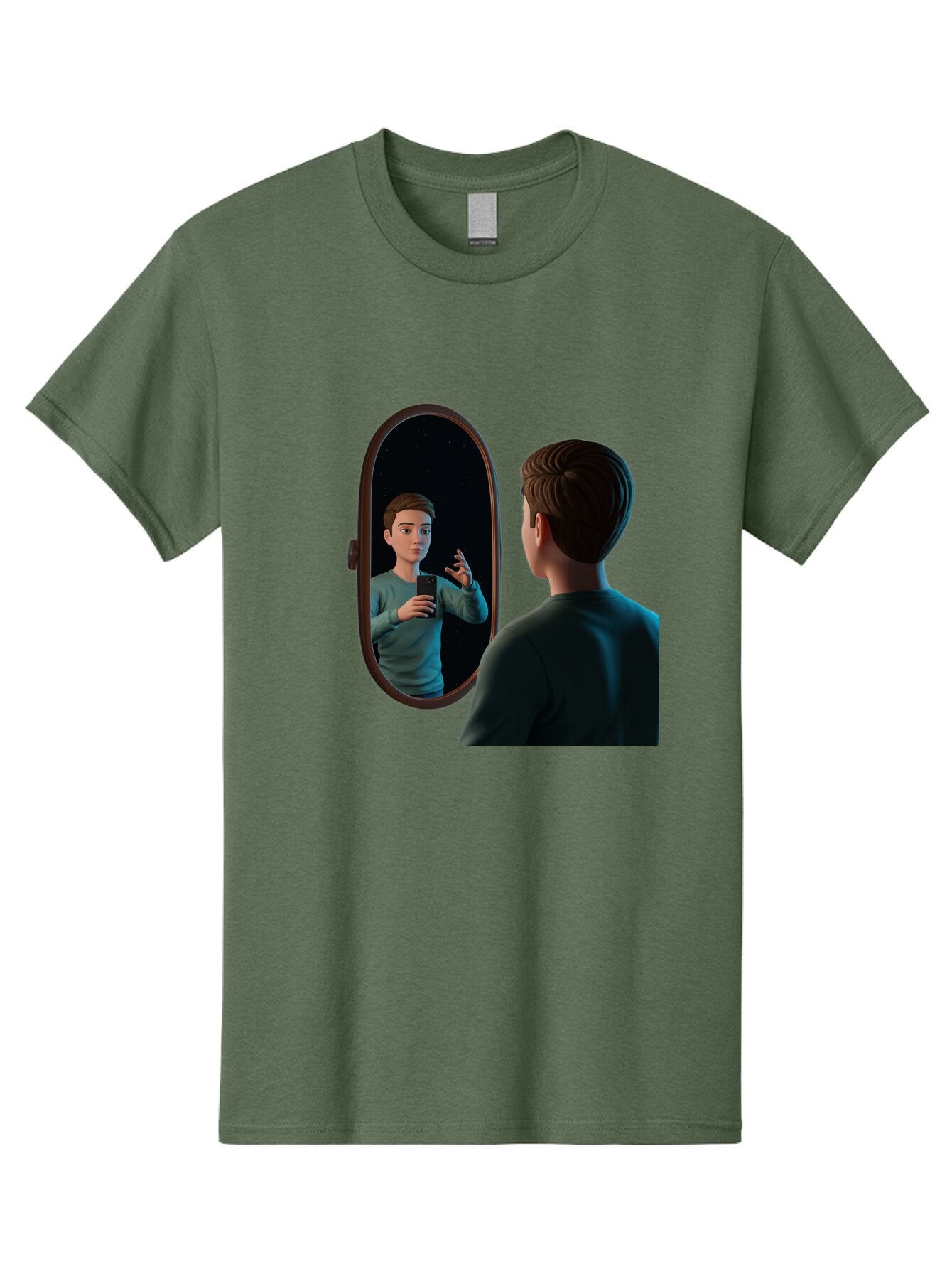 Man-Looking-Into-Mirror Men'S Graphic Tee, 100% Cotton, Comfortable Casual Summer Wear, Machine Washable, Vintage Camera, Old Camera, Antique Camera, Black Camera, Classic Photography, Photography Equipment, Nostalgic Device, Film Camera, Bam828 12