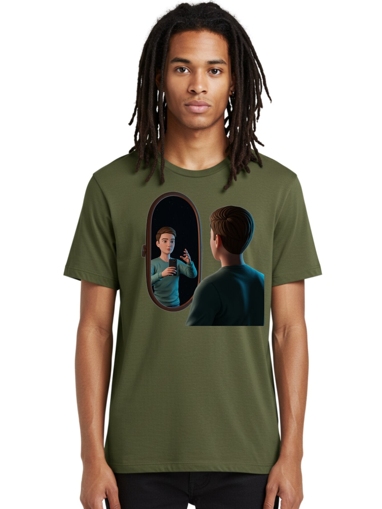 Man-Looking-Into-Mirror Men'S Graphic Tee, 100% Cotton, Comfortable Casual Summer Wear, Machine Washable, Vintage Camera, Old Camera, Antique Camera, Black Camera, Classic Photography, Photography Equipment, Nostalgic Device, Film Camera, Bam828 28