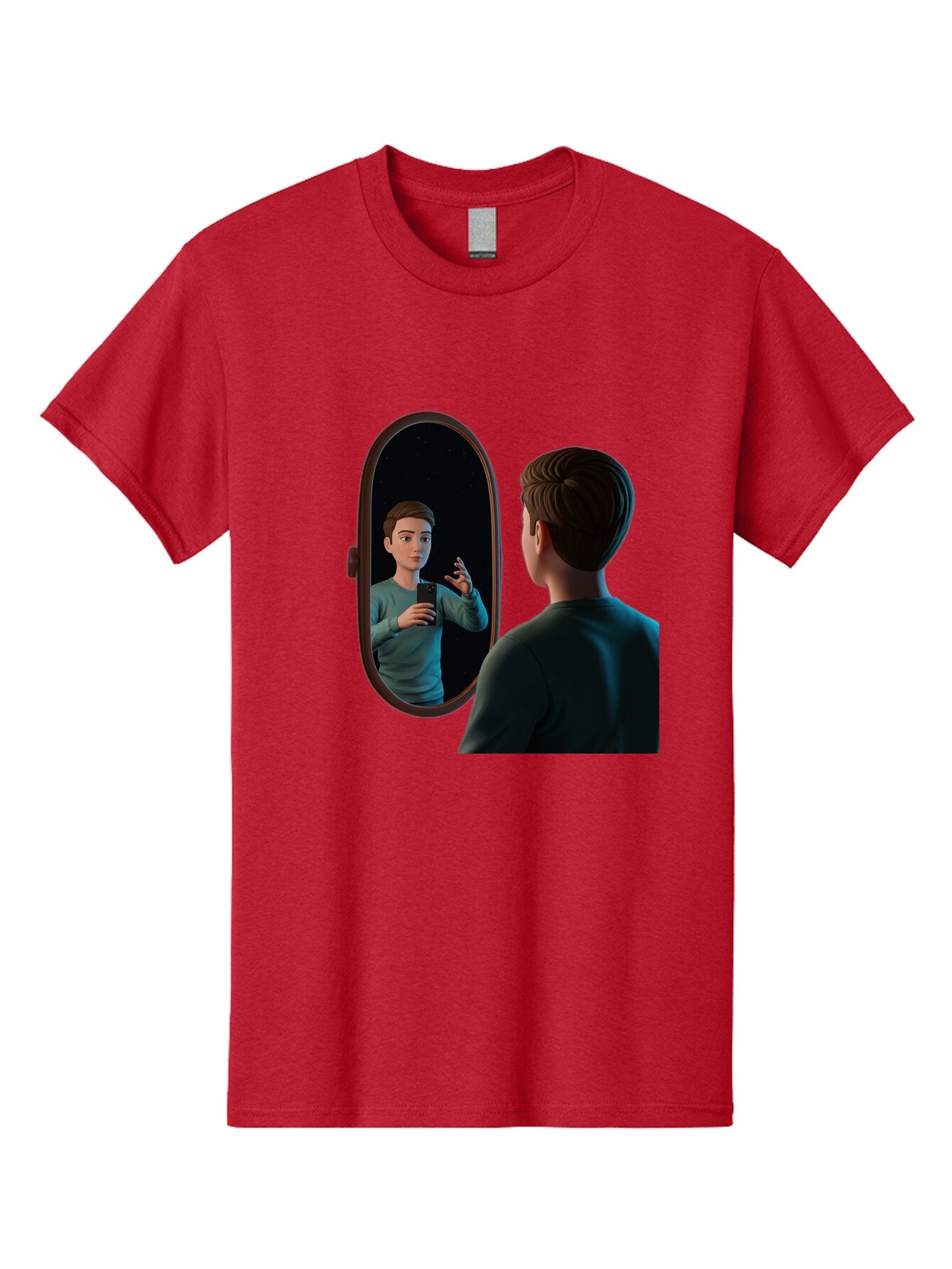 Man-Looking-Into-Mirror Men'S Graphic Tee, 100% Cotton, Comfortable Casual Summer Wear, Machine Washable, Vintage Camera, Old Camera, Antique Camera, Black Camera, Classic Photography, Photography Equipment, Nostalgic Device, Film Camera, Bam828 7