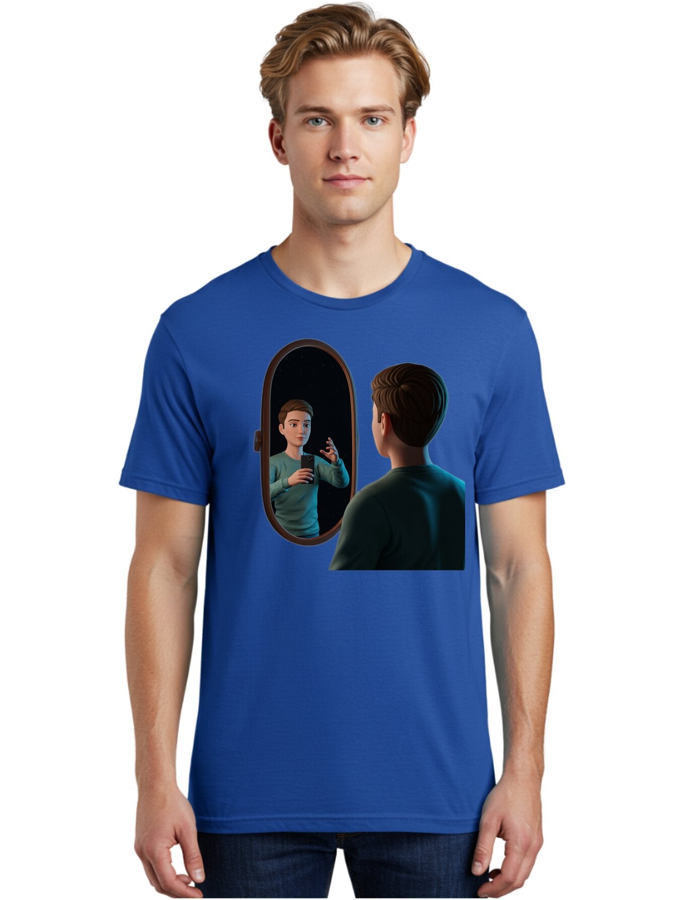 Man-Looking-Into-Mirror Men'S Graphic Tee, 100% Cotton, Comfortable Casual Summer Wear, Machine Washable, Vintage Camera, Old Camera, Antique Camera, Black Camera, Classic Photography, Photography Equipment, Nostalgic Device, Film Camera, Bam828 18