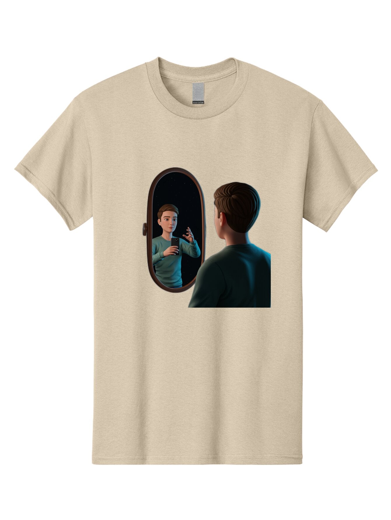 Man-Looking-Into-Mirror Men'S Graphic Tee, 100% Cotton, Comfortable Casual Summer Wear, Machine Washable, Vintage Camera, Old Camera, Antique Camera, Black Camera, Classic Photography, Photography Equipment, Nostalgic Device, Film Camera, Bam828 5