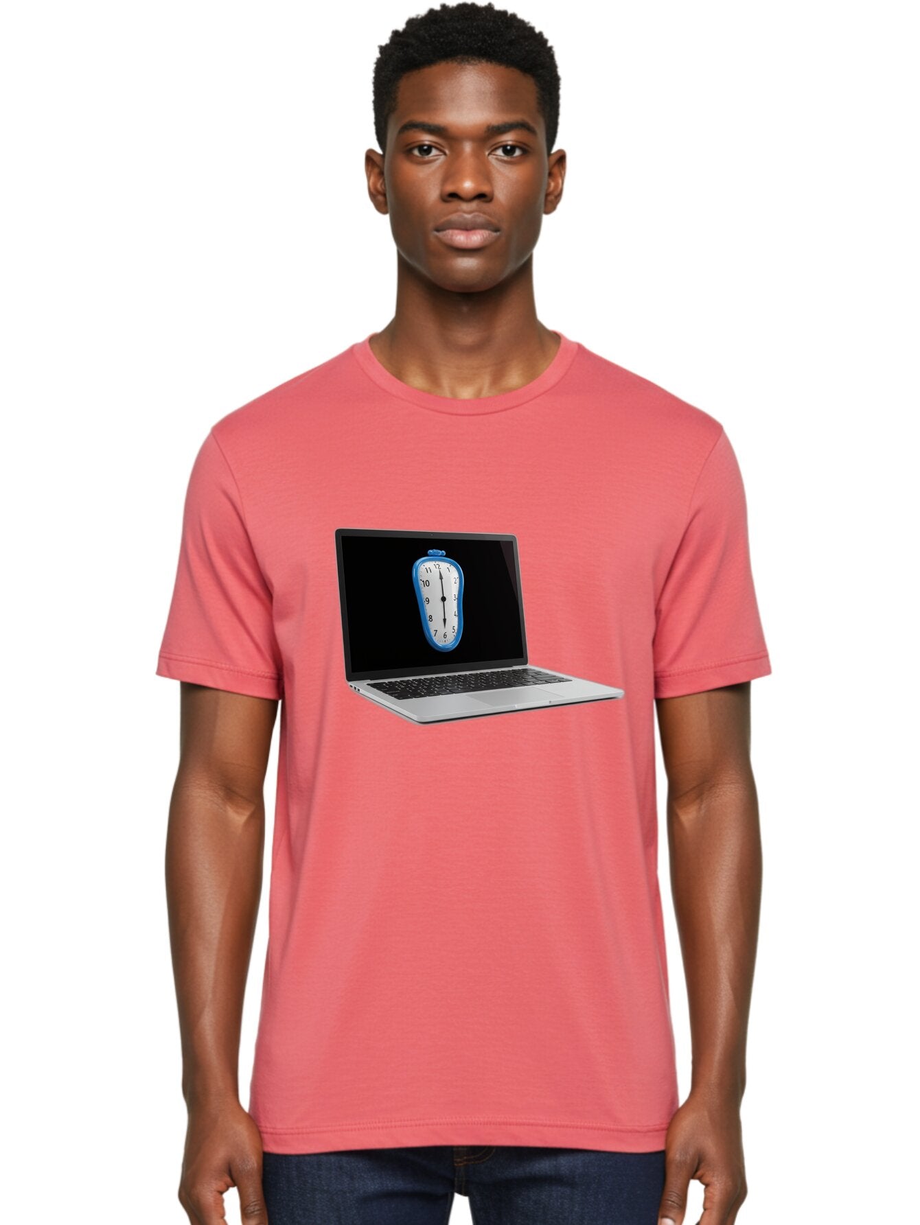 Melting-Clock-Laptop Men'S Graphic Tee, 100% Cotton, Comfortable Casual Summer Wear, Machine Washable, Vintage Camera, Old Camera, Antique Camera, Black Camera, Classic Photography, Photography Equipment, Nostalgic Device, Film Camera, Bam862 22