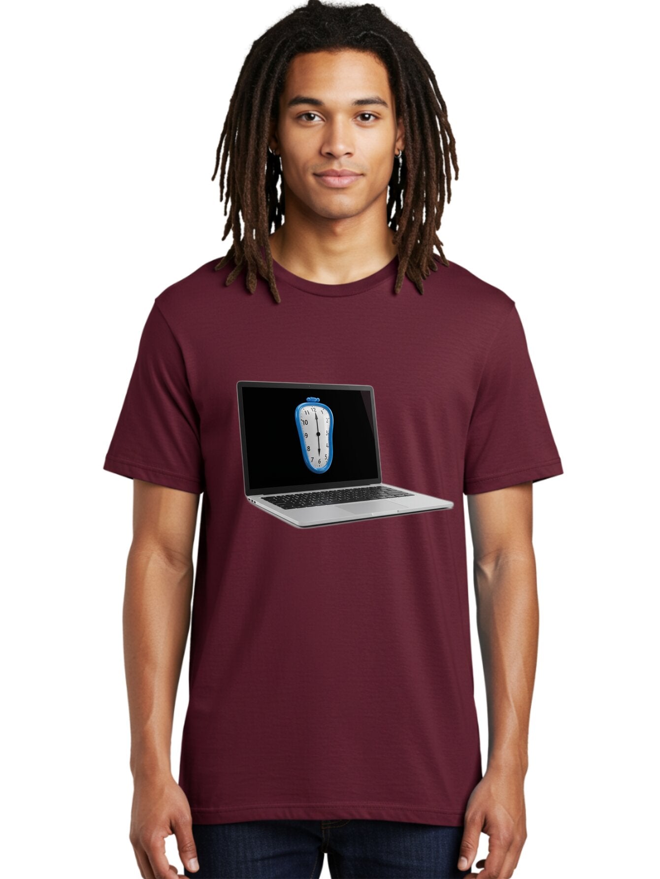 Melting-Clock-Laptop Men'S Graphic Tee, 100% Cotton, Comfortable Casual Summer Wear, Machine Washable, Vintage Camera, Old Camera, Antique Camera, Black Camera, Classic Photography, Photography Equipment, Nostalgic Device, Film Camera, Bam862 18