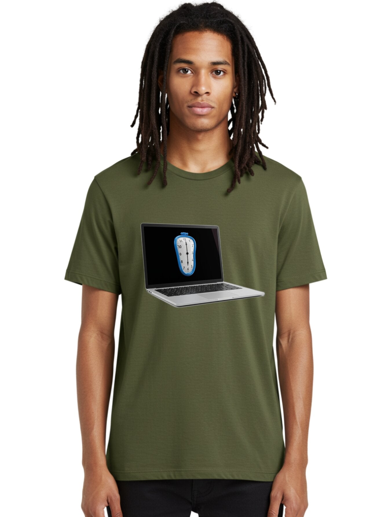 Melting-Clock-Laptop Men'S Graphic Tee, 100% Cotton, Comfortable Casual Summer Wear, Machine Washable, Vintage Camera, Old Camera, Antique Camera, Black Camera, Classic Photography, Photography Equipment, Nostalgic Device, Film Camera, Bam862 27