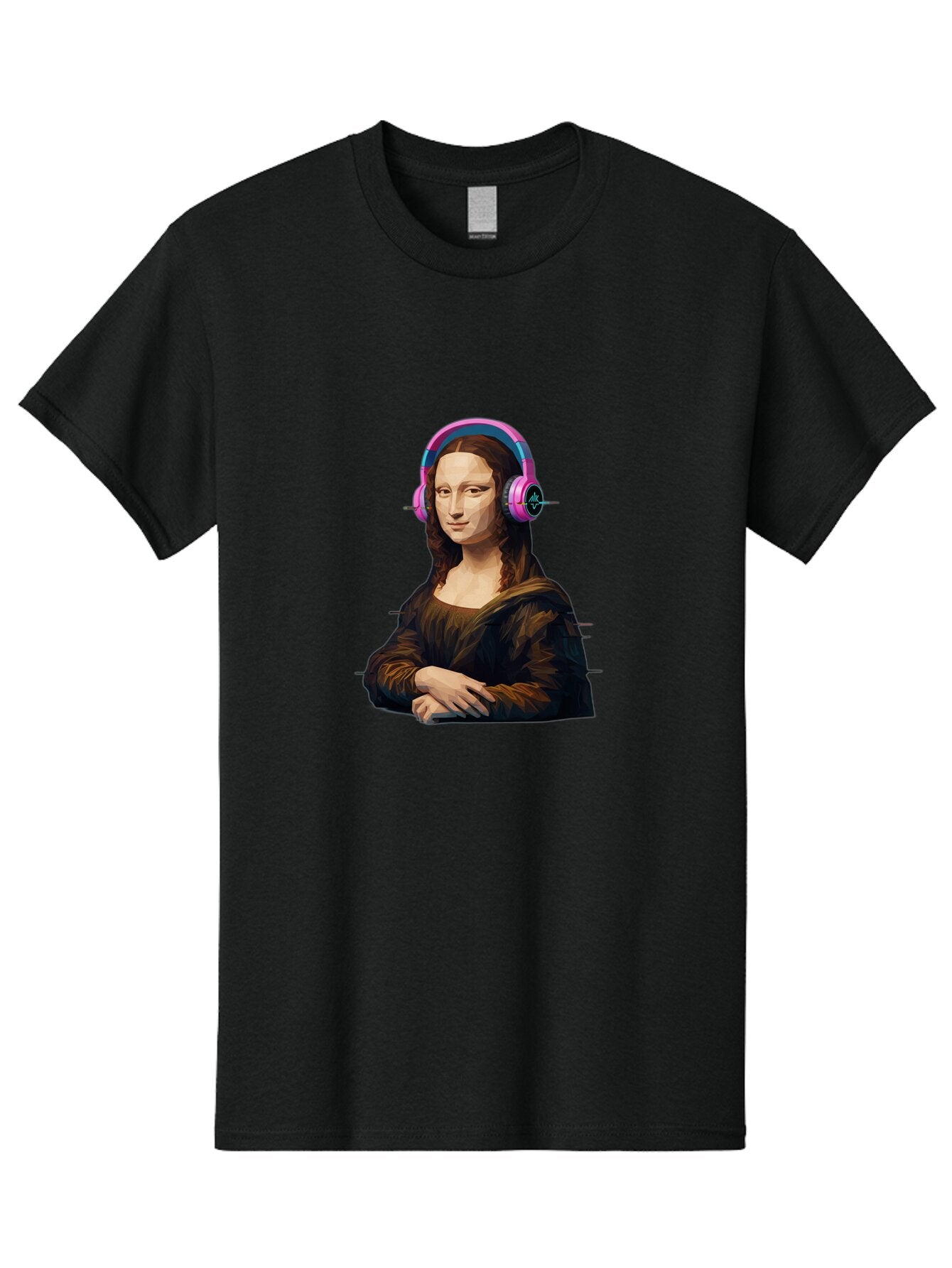 Mona-Lisa-Headphones-1 Men'S Graphic Tee, 100% Cotton, Comfortable Casual Summer Wear, Machine Washable, Vintage Camera, Old Camera, Antique Camera, Black Camera, Classic Photography, Photography Equipment, Nostalgic Device, Film Camera, Bam901
