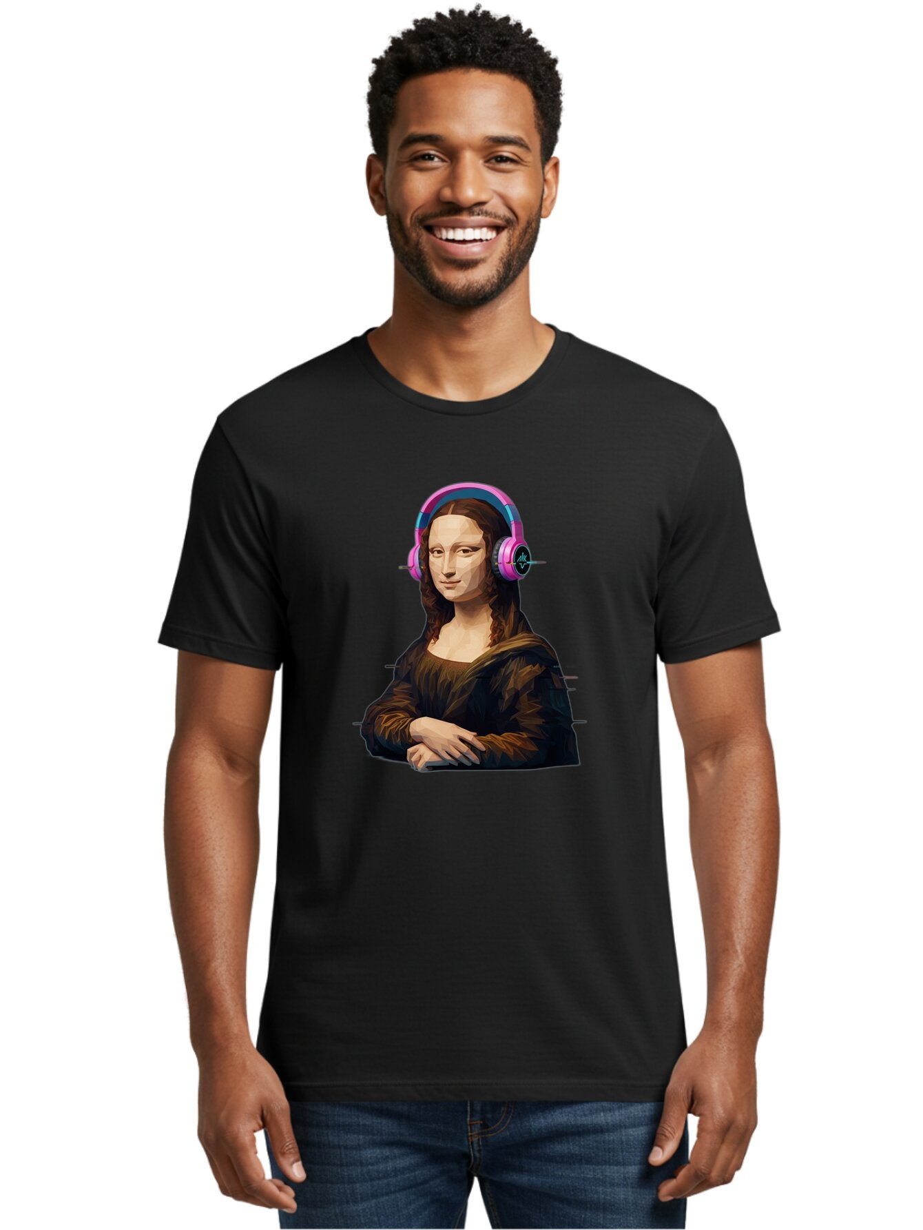 Mona-Lisa-Headphones-1 Men'S Graphic Tee, 100% Cotton, Comfortable Casual Summer Wear, Machine Washable, Vintage Camera, Old Camera, Antique Camera, Black Camera, Classic Photography, Photography Equipment, Nostalgic Device, Film Camera, Bam901 21