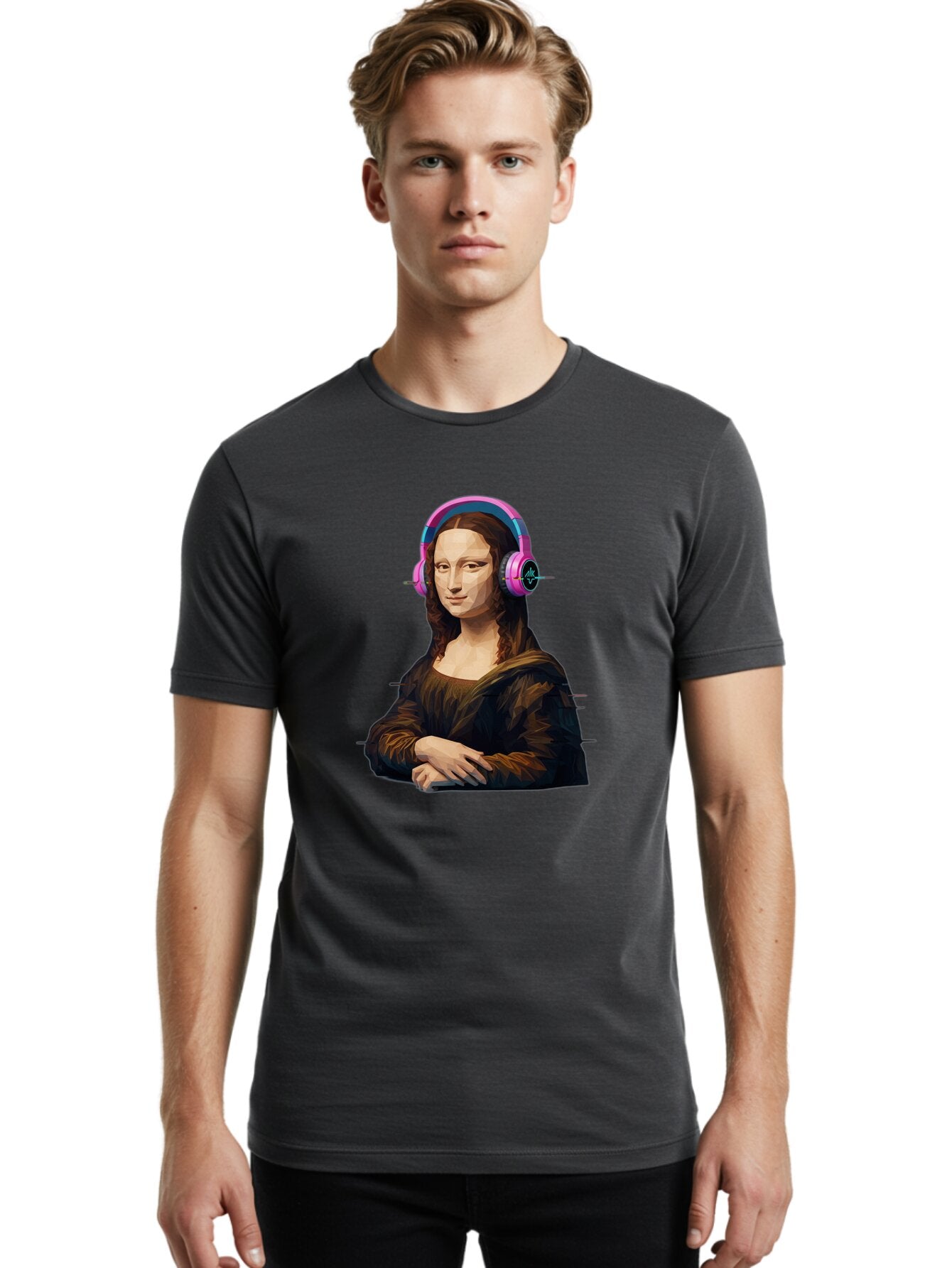 Mona-Lisa-Headphones-1 Men'S Graphic Tee, 100% Cotton, Comfortable Casual Summer Wear, Machine Washable, Vintage Camera, Old Camera, Antique Camera, Black Camera, Classic Photography, Photography Equipment, Nostalgic Device, Film Camera, Bam901 22