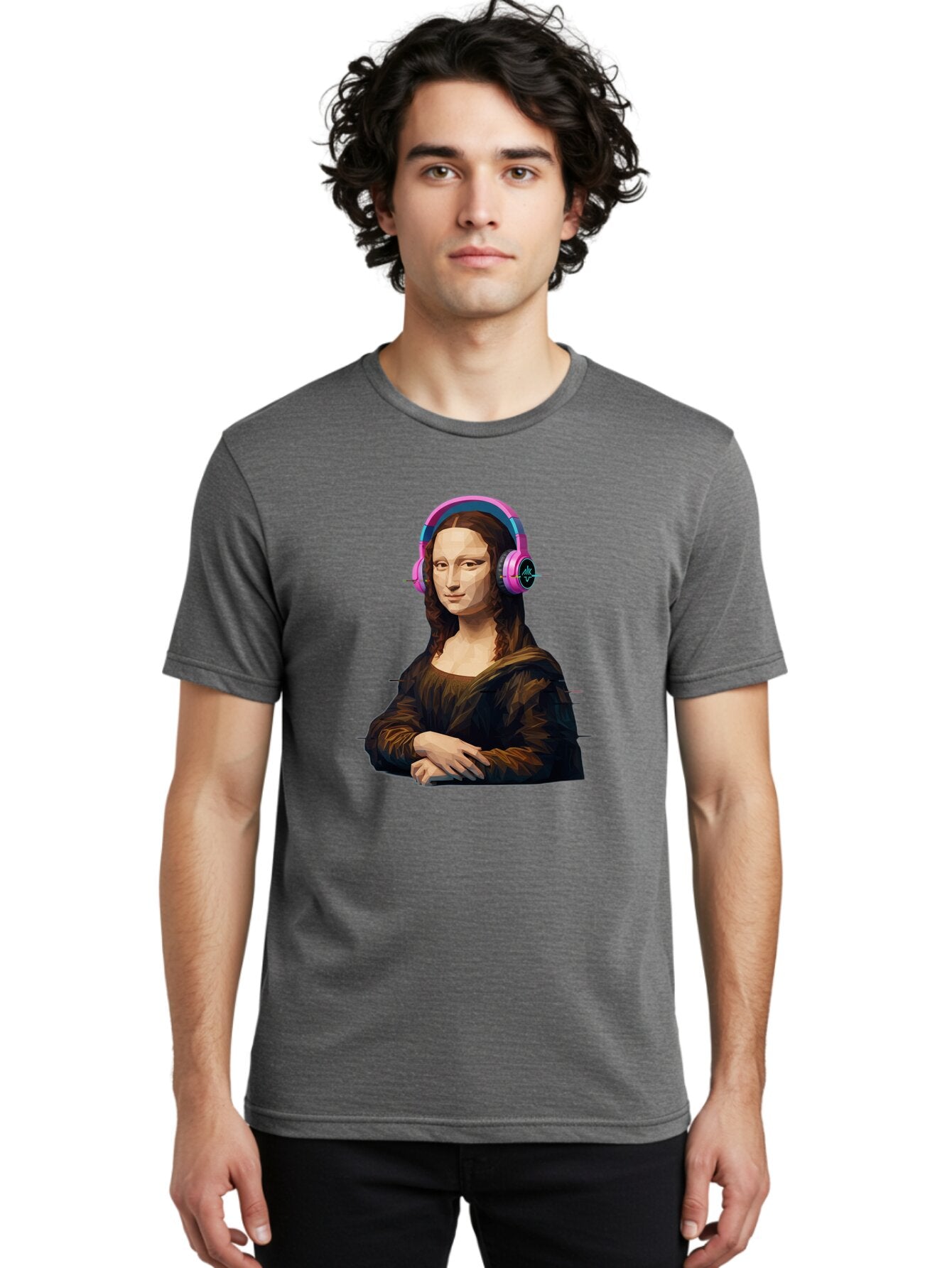 Mona-Lisa-Headphones-1 Men'S Graphic Tee, 100% Cotton, Comfortable Casual Summer Wear, Machine Washable, Vintage Camera, Old Camera, Antique Camera, Black Camera, Classic Photography, Photography Equipment, Nostalgic Device, Film Camera, Bam901 24