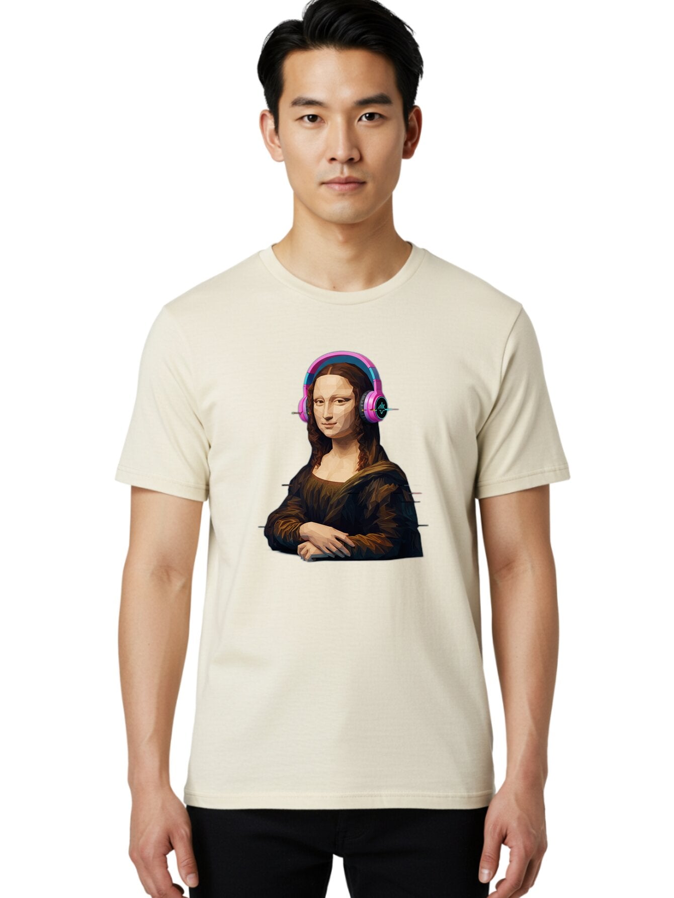 Mona-Lisa-Headphones-1 Men'S Graphic Tee, 100% Cotton, Comfortable Casual Summer Wear, Machine Washable, Vintage Camera, Old Camera, Antique Camera, Black Camera, Classic Photography, Photography Equipment, Nostalgic Device, Film Camera, Bam901 26