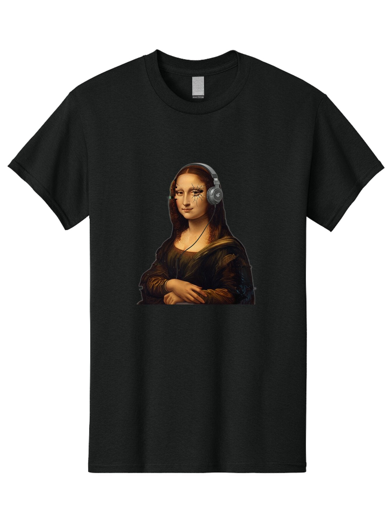 Mona-Lisa-Headphones-2 Men'S Graphic Tee, 100% Cotton, Comfortable Casual Summer Wear, Machine Washable, Vintage Camera, Old Camera, Antique Camera, Black Camera, Classic Photography, Photography Equipment, Nostalgic Device, Film Camera, Bam902 11