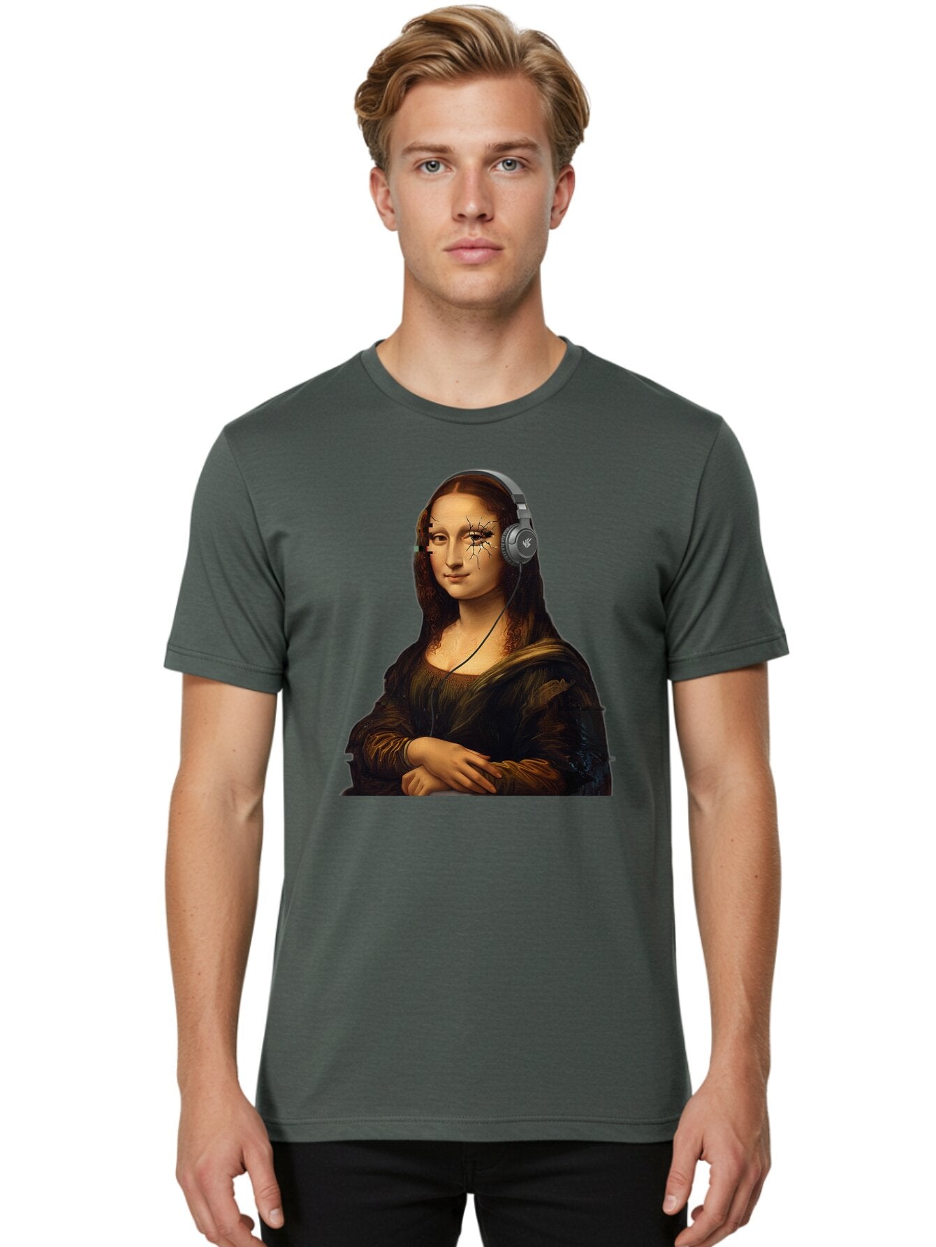 Mona-Lisa-Headphones-2 Men'S Graphic Tee, 100% Cotton, Comfortable Casual Summer Wear, Machine Washable, Vintage Camera, Old Camera, Antique Camera, Black Camera, Classic Photography, Photography Equipment, Nostalgic Device, Film Camera, Bam902 29