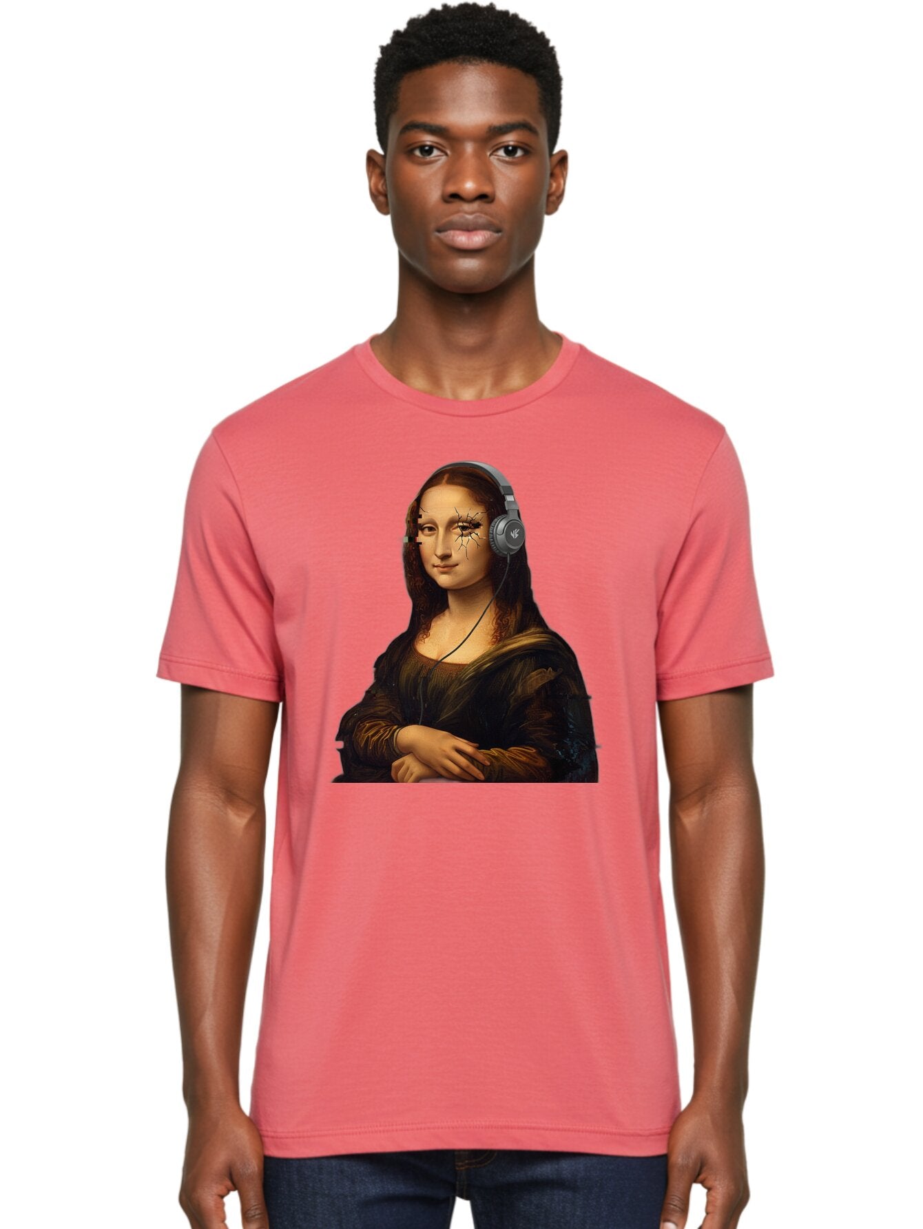 Mona-Lisa-Headphones-2 Men'S Graphic Tee, 100% Cotton, Comfortable Casual Summer Wear, Machine Washable, Vintage Camera, Old Camera, Antique Camera, Black Camera, Classic Photography, Photography Equipment, Nostalgic Device, Film Camera, Bam902 16