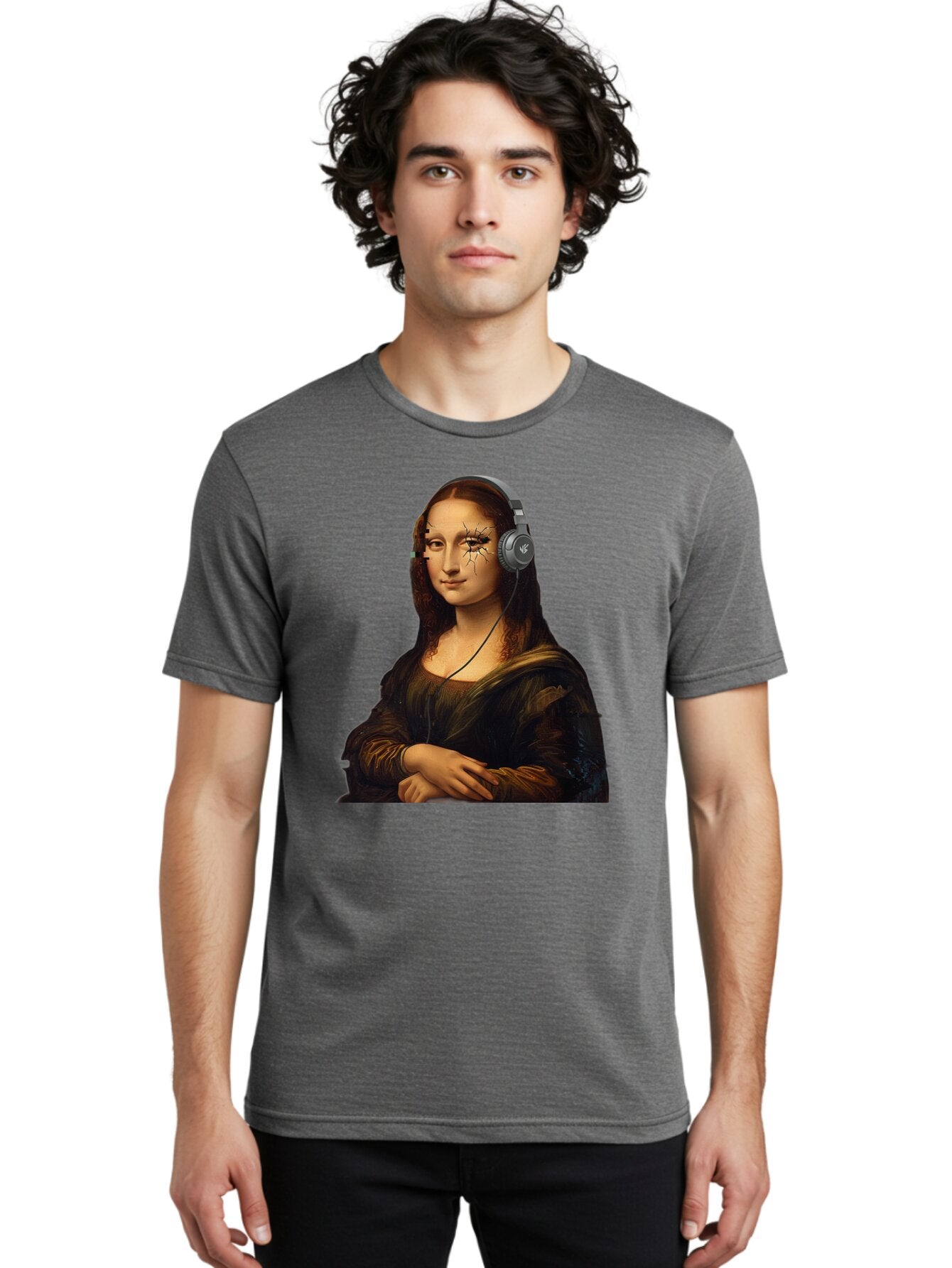 Mona-Lisa-Headphones-2 Men'S Graphic Tee, 100% Cotton, Comfortable Casual Summer Wear, Machine Washable, Vintage Camera, Old Camera, Antique Camera, Black Camera, Classic Photography, Photography Equipment, Nostalgic Device, Film Camera, Bam902 26