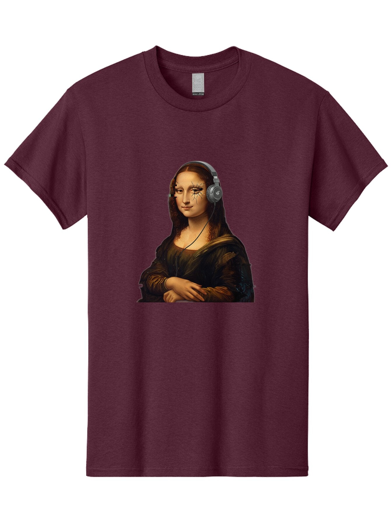 Mona-Lisa-Headphones-2 Men'S Graphic Tee, 100% Cotton, Comfortable Casual Summer Wear, Machine Washable, Vintage Camera, Old Camera, Antique Camera, Black Camera, Classic Photography, Photography Equipment, Nostalgic Device, Film Camera, Bam902