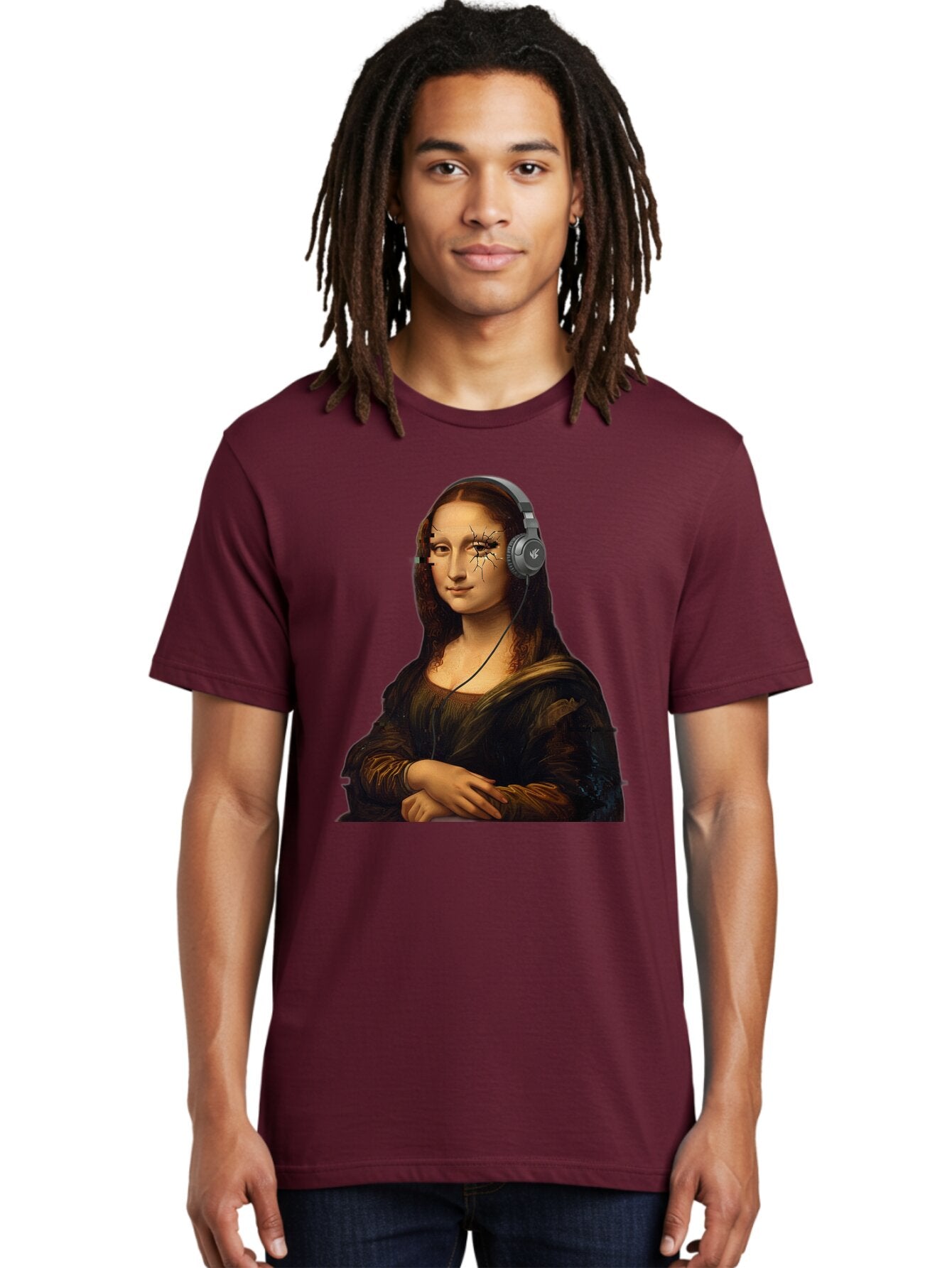 Mona-Lisa-Headphones-2 Men'S Graphic Tee, 100% Cotton, Comfortable Casual Summer Wear, Machine Washable, Vintage Camera, Old Camera, Antique Camera, Black Camera, Classic Photography, Photography Equipment, Nostalgic Device, Film Camera, Bam902 21