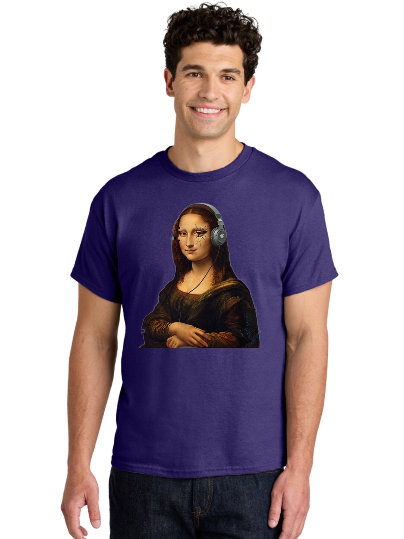 Mona-Lisa-Headphones-2 Men'S Graphic Tee, 100% Cotton, Comfortable Casual Summer Wear, Machine Washable, Vintage Camera, Old Camera, Antique Camera, Black Camera, Classic Photography, Photography Equipment, Nostalgic Device, Film Camera, Bam902 17