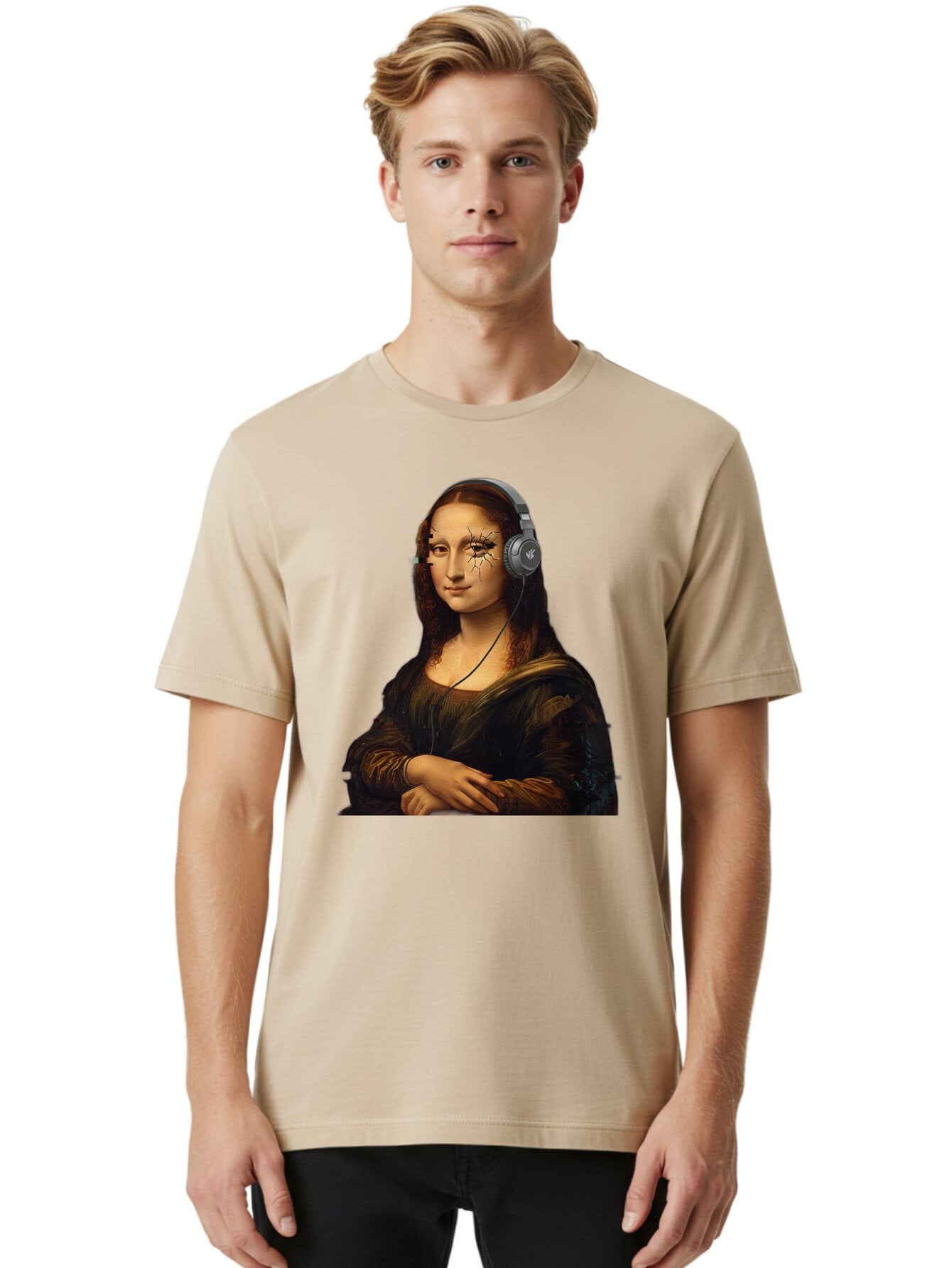 Mona-Lisa-Headphones-2 Men'S Graphic Tee, 100% Cotton, Comfortable Casual Summer Wear, Machine Washable, Vintage Camera, Old Camera, Antique Camera, Black Camera, Classic Photography, Photography Equipment, Nostalgic Device, Film Camera, Bam902 30