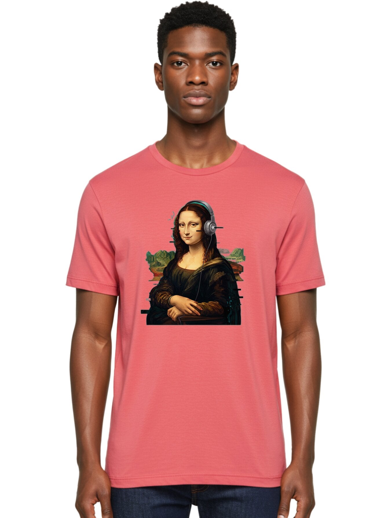 Mona-Lisa-Headphones-3 Men'S Graphic Tee, 100% Cotton, Comfortable Casual Summer Wear, Machine Washable, Vintage Camera, Old Camera, Antique Camera, Black Camera, Classic Photography, Photography Equipment, Nostalgic Device, Film Camera, Bam903 25