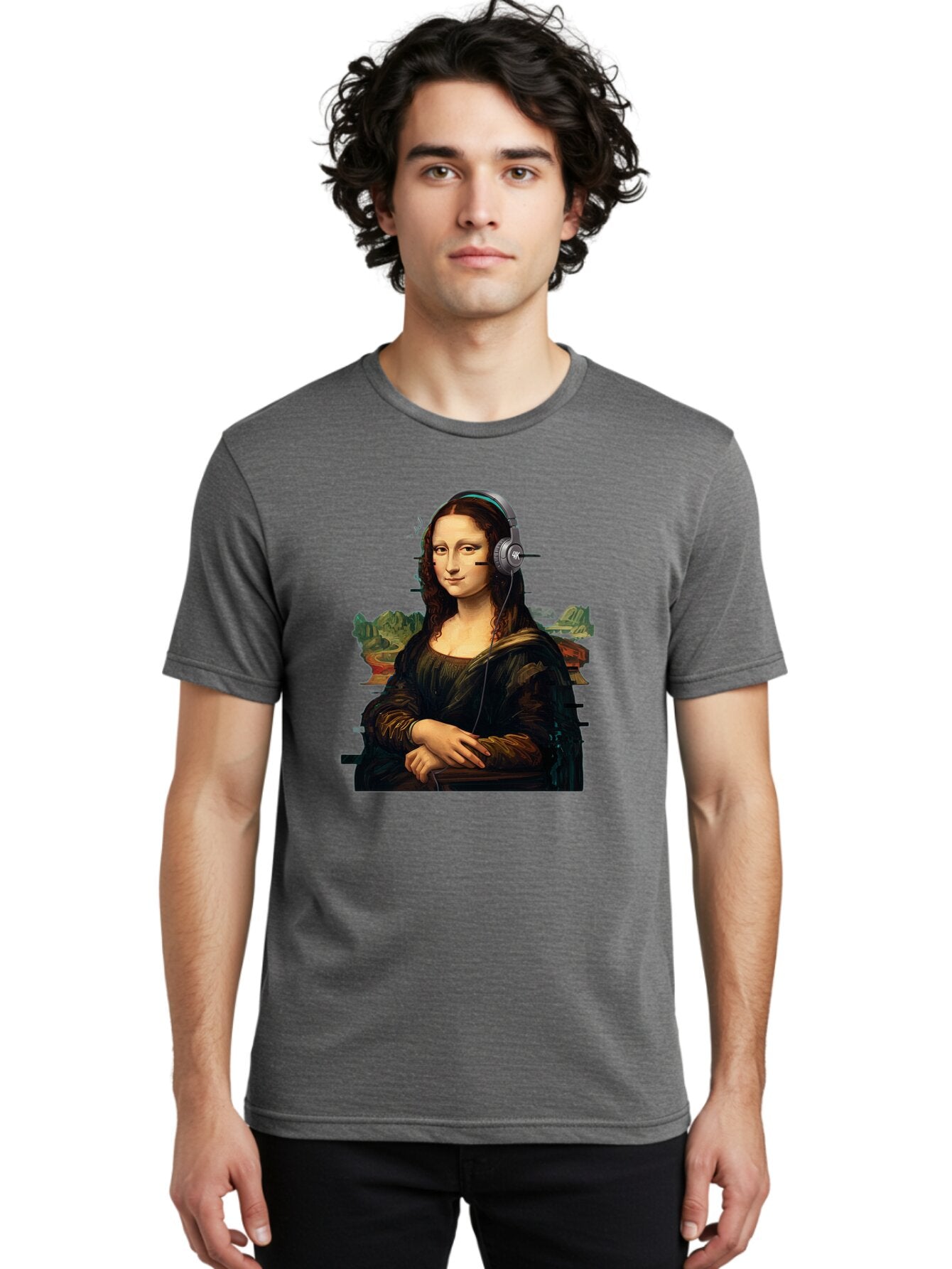 Mona-Lisa-Headphones-3 Men'S Graphic Tee, 100% Cotton, Comfortable Casual Summer Wear, Machine Washable, Vintage Camera, Old Camera, Antique Camera, Black Camera, Classic Photography, Photography Equipment, Nostalgic Device, Film Camera, Bam903 30