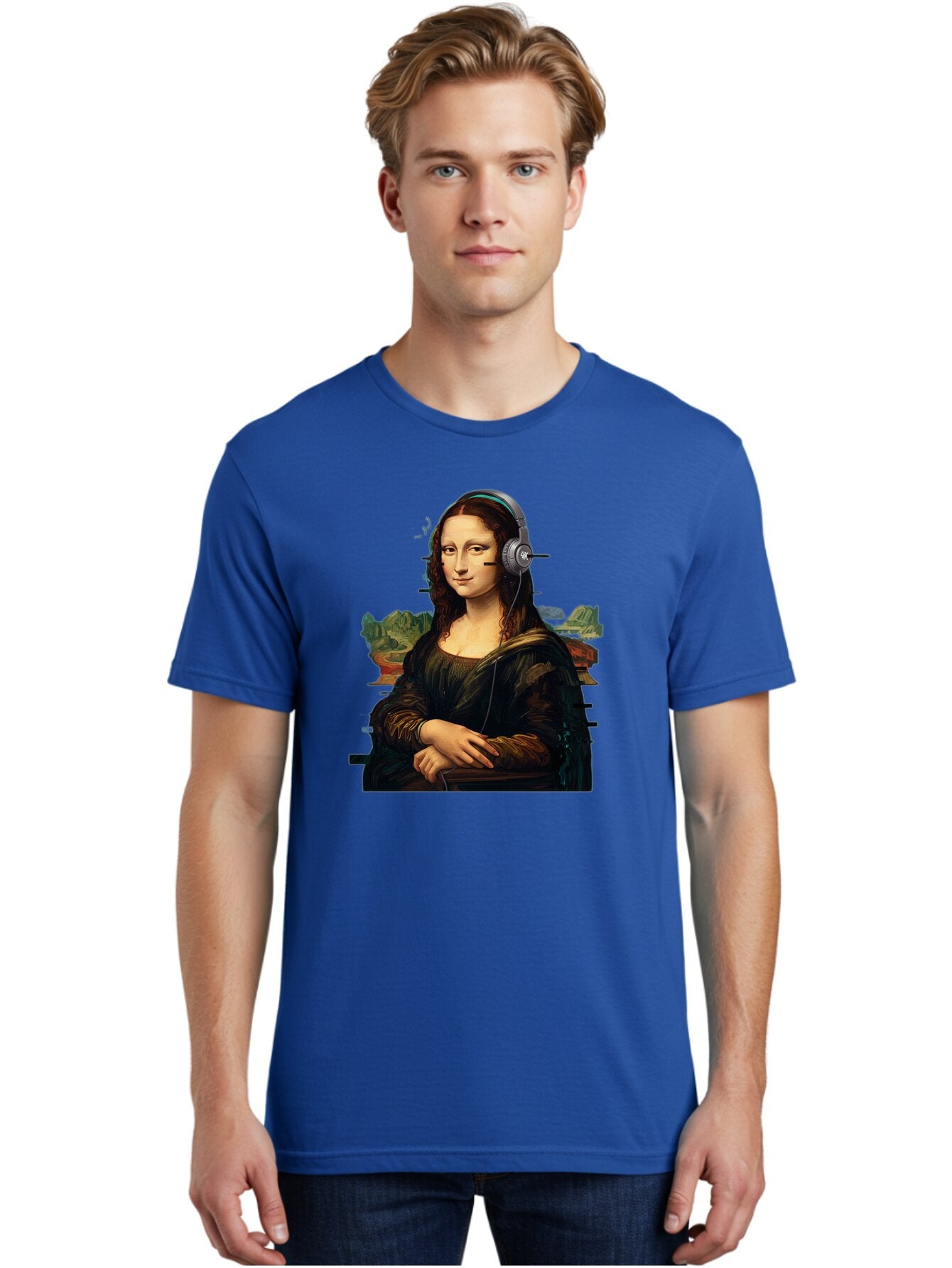 Mona-Lisa-Headphones-3 Men'S Graphic Tee, 100% Cotton, Comfortable Casual Summer Wear, Machine Washable, Vintage Camera, Old Camera, Antique Camera, Black Camera, Classic Photography, Photography Equipment, Nostalgic Device, Film Camera, Bam903 17