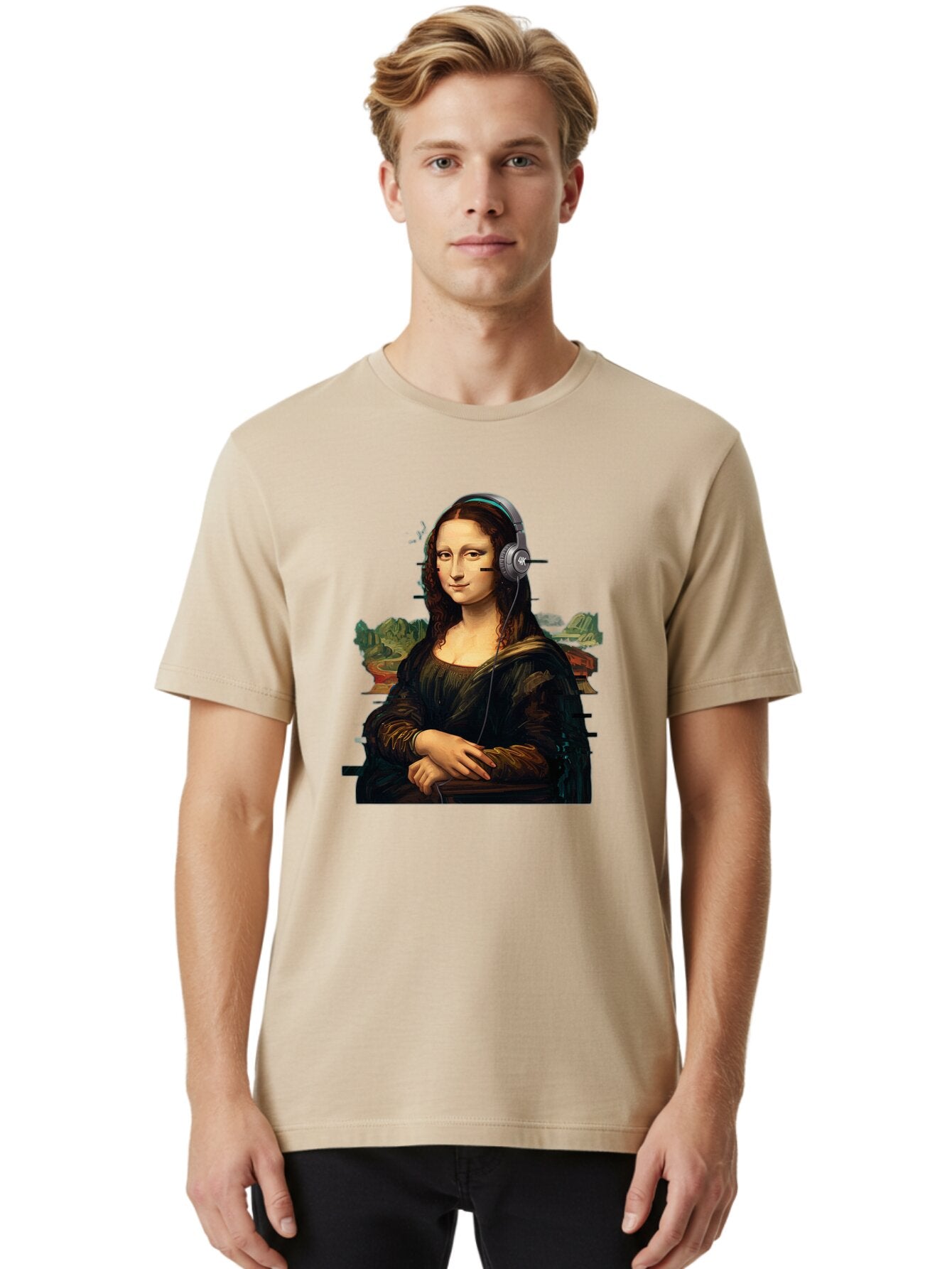 Mona-Lisa-Headphones-3 Men'S Graphic Tee, 100% Cotton, Comfortable Casual Summer Wear, Machine Washable, Vintage Camera, Old Camera, Antique Camera, Black Camera, Classic Photography, Photography Equipment, Nostalgic Device, Film Camera, Bam903 24