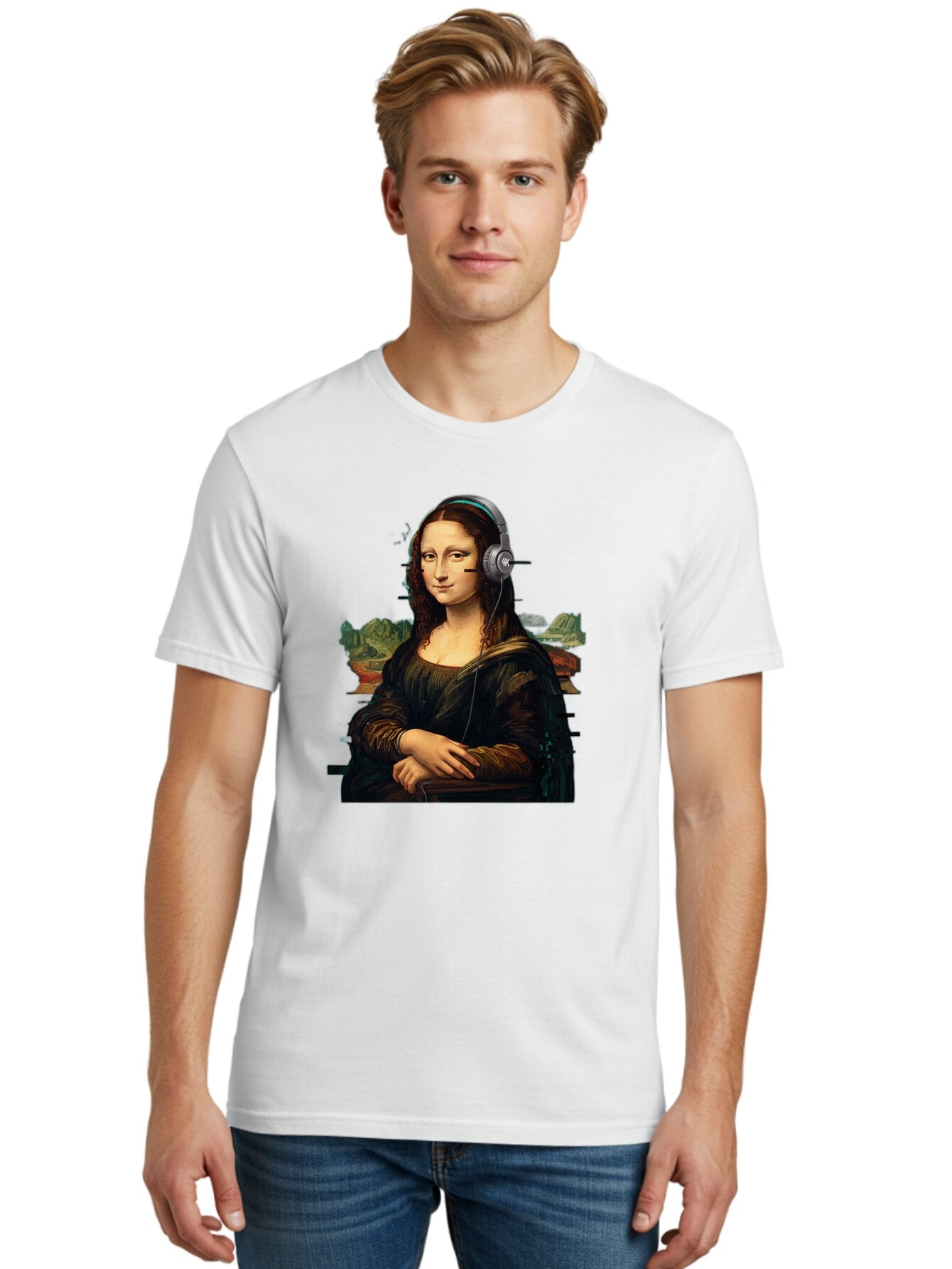 Mona-Lisa-Headphones-3 Men'S Graphic Tee, 100% Cotton, Comfortable Casual Summer Wear, Machine Washable, Vintage Camera, Old Camera, Antique Camera, Black Camera, Classic Photography, Photography Equipment, Nostalgic Device, Film Camera, Bam903 22