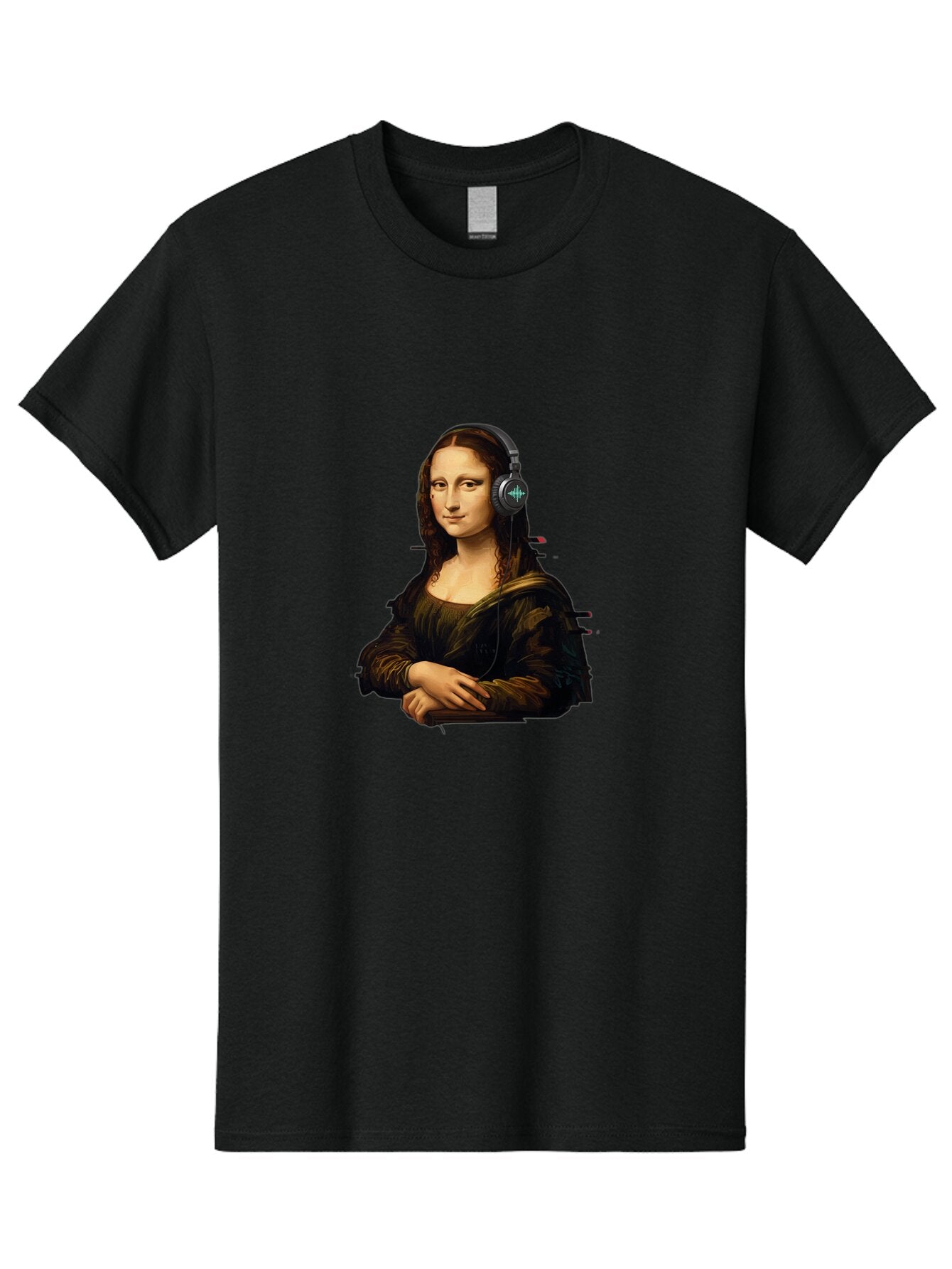 Mona-Lisa-Wearing-Headphones-1 Men'S Graphic Tee, 100% Cotton, Comfortable Casual Summer Wear, Machine Washable, Vintage Camera, Old Camera, Antique Camera, Black Camera, Classic Photography, Photography Equipment, Nostalgic Device, Bam905 15