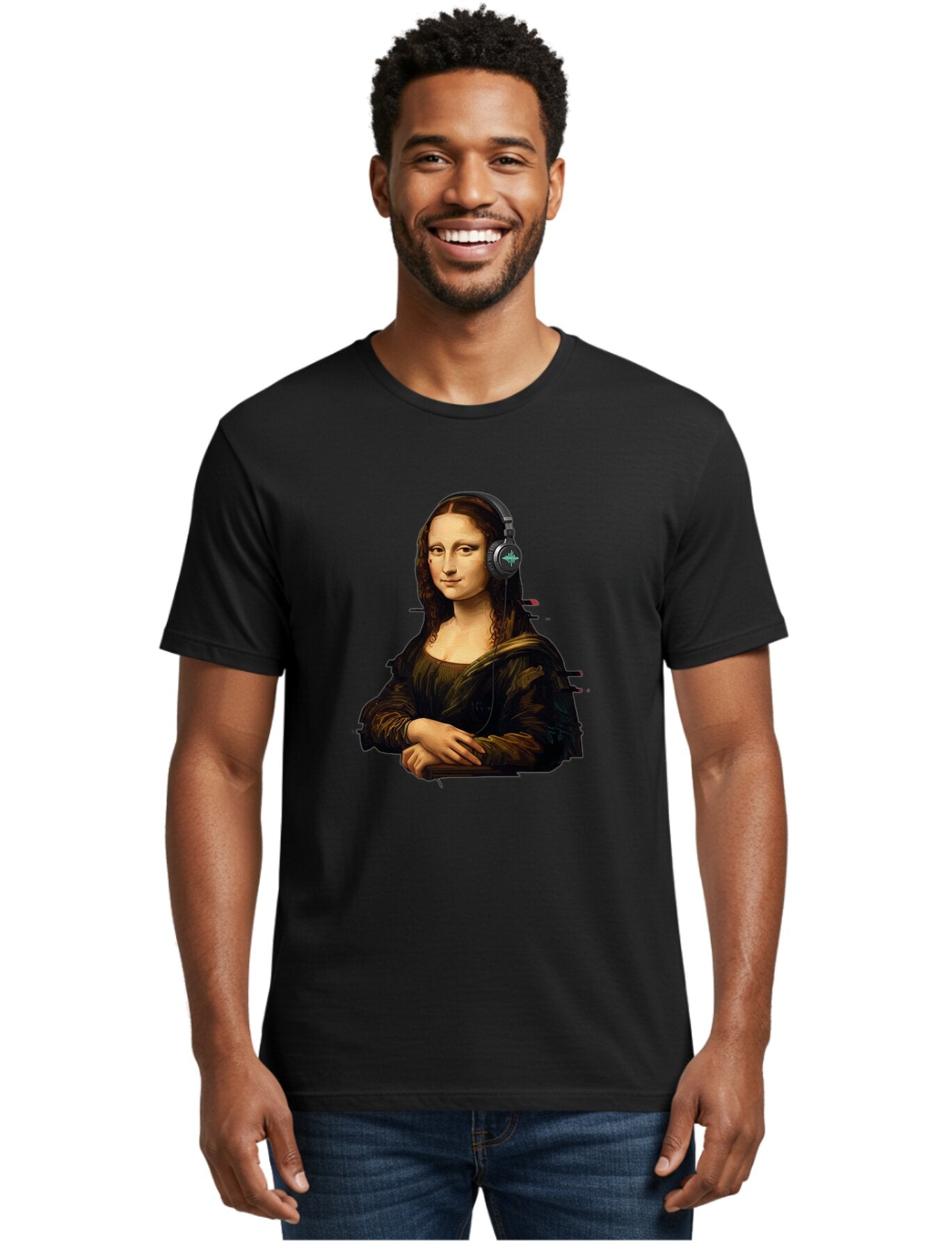Mona-Lisa-Wearing-Headphones-1 Men'S Graphic Tee, 100% Cotton, Comfortable Casual Summer Wear, Machine Washable, Vintage Camera, Old Camera, Antique Camera, Black Camera, Classic Photography, Photography Equipment, Nostalgic Device, Bam905 30