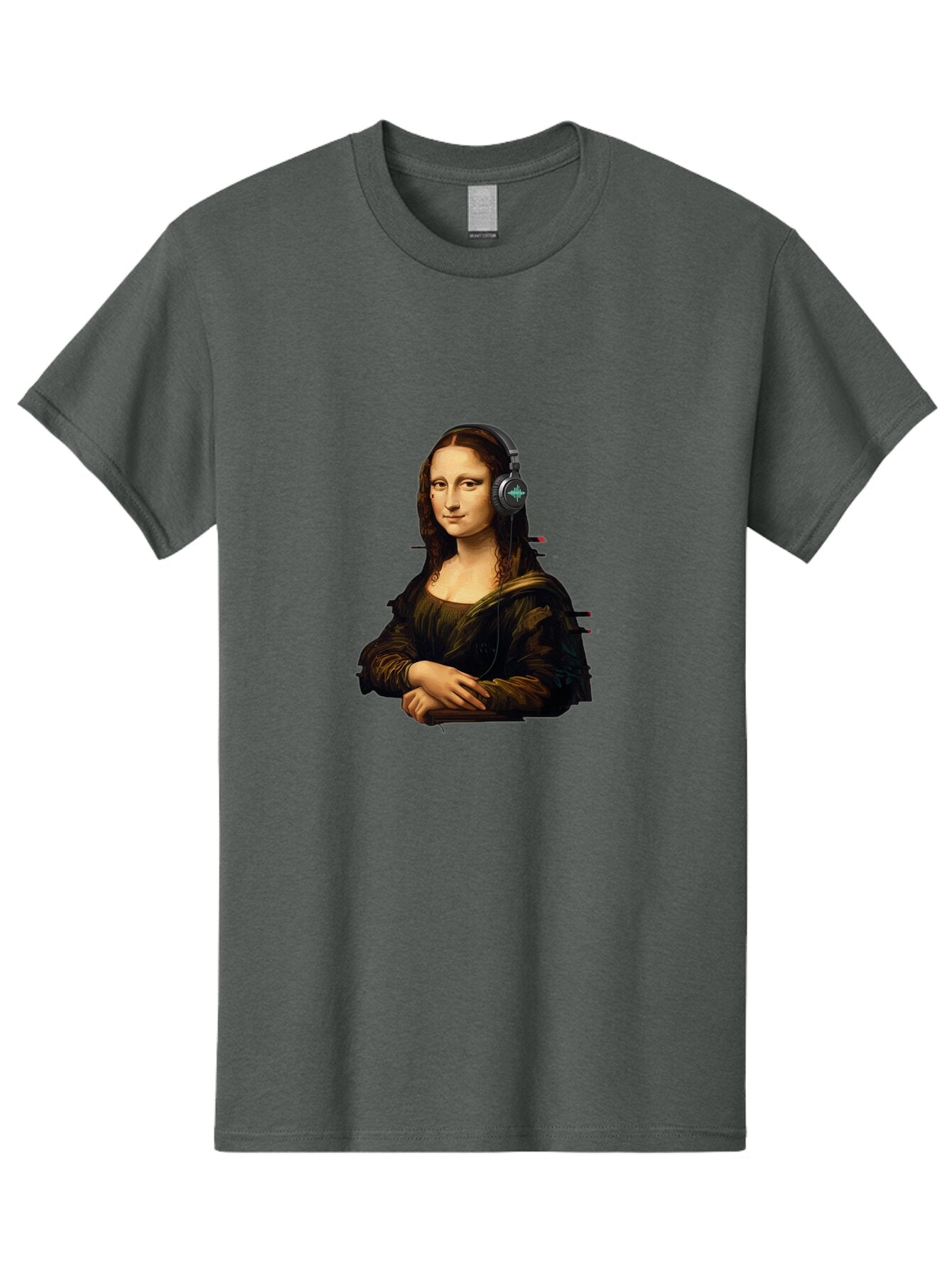 Mona-Lisa-Wearing-Headphones-1 Men'S Graphic Tee, 100% Cotton, Comfortable Casual Summer Wear, Machine Washable, Vintage Camera, Old Camera, Antique Camera, Black Camera, Classic Photography, Photography Equipment, Nostalgic Device, Bam905 3