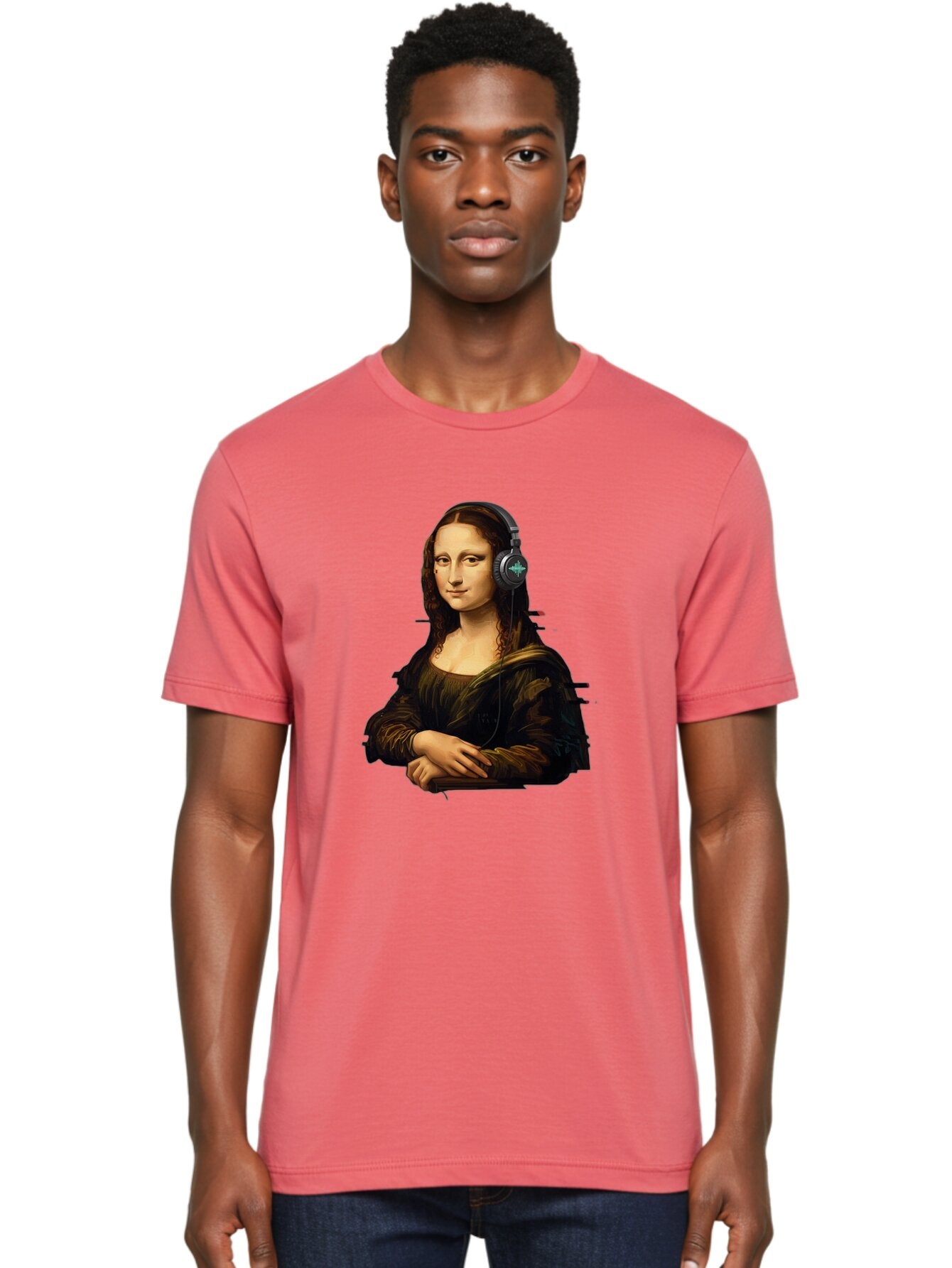 Mona-Lisa-Wearing-Headphones-1 Men'S Graphic Tee, 100% Cotton, Comfortable Casual Summer Wear, Machine Washable, Vintage Camera, Old Camera, Antique Camera, Black Camera, Classic Photography, Photography Equipment, Nostalgic Device, Bam905 20