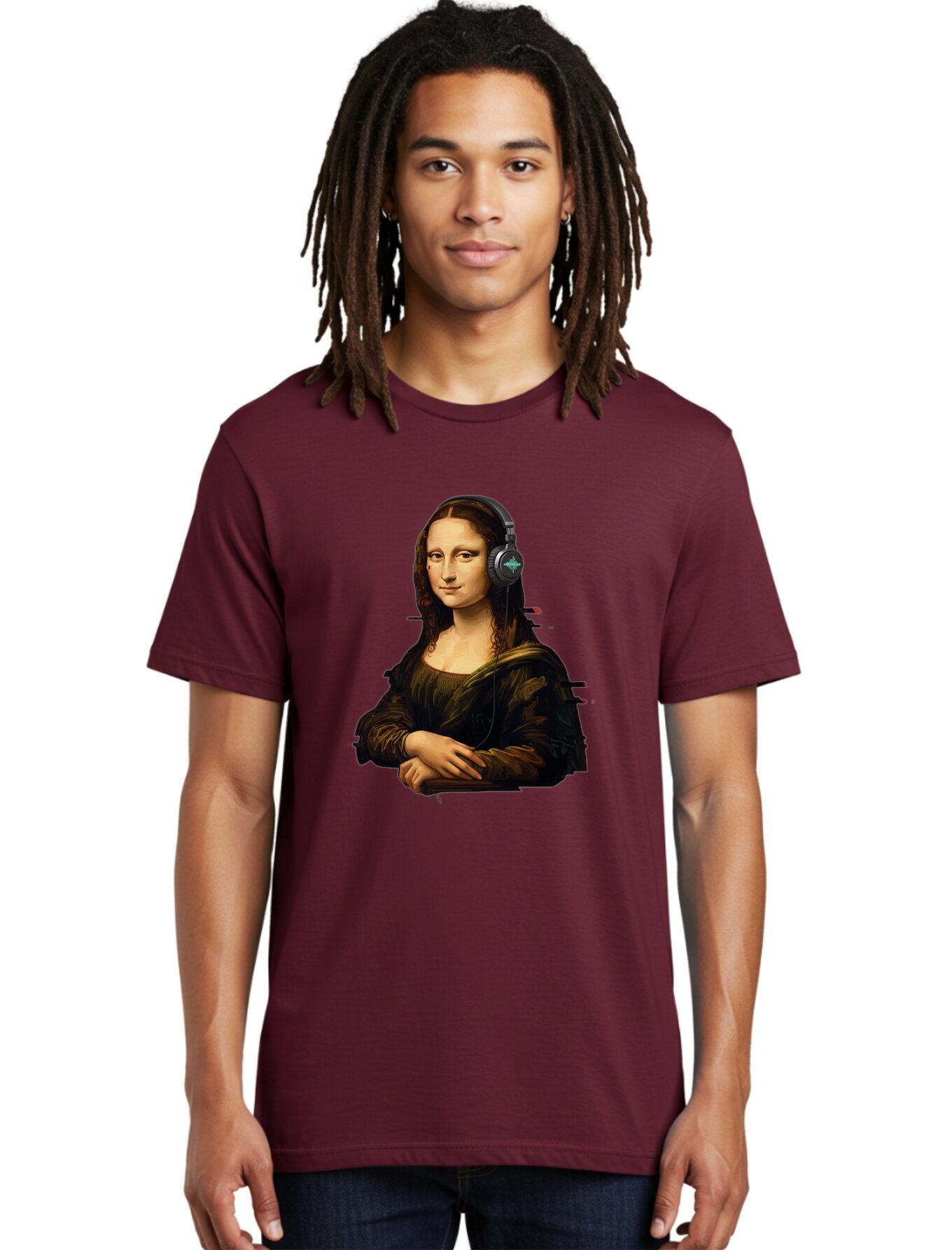 Mona-Lisa-Wearing-Headphones-1 Men'S Graphic Tee, 100% Cotton, Comfortable Casual Summer Wear, Machine Washable, Vintage Camera, Old Camera, Antique Camera, Black Camera, Classic Photography, Photography Equipment, Nostalgic Device, Bam905 19