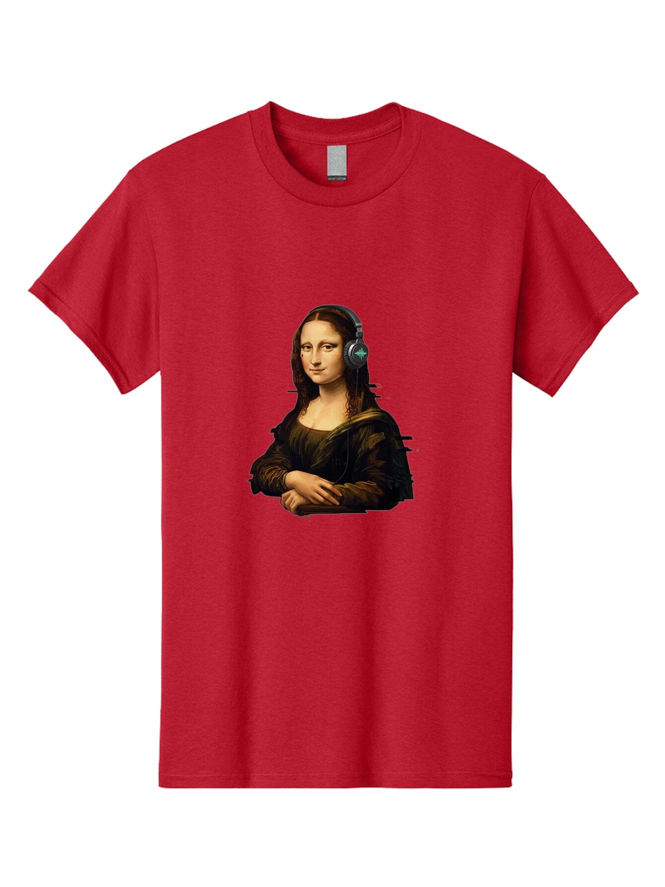 Mona-Lisa-Wearing-Headphones-1 Men'S Graphic Tee, 100% Cotton, Comfortable Casual Summer Wear, Machine Washable, Vintage Camera, Old Camera, Antique Camera, Black Camera, Classic Photography, Photography Equipment, Nostalgic Device, Bam905