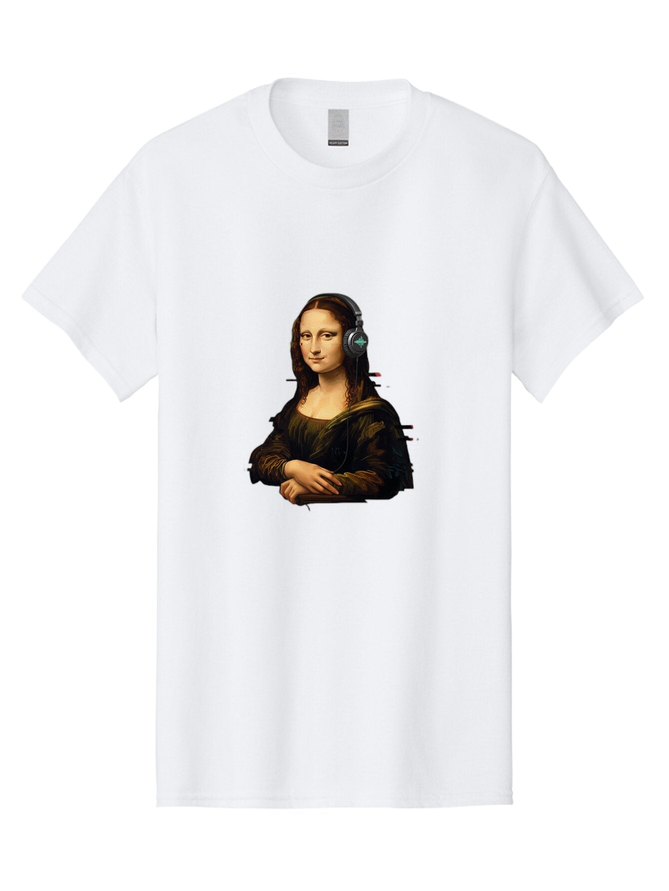 Mona-Lisa-Wearing-Headphones-1 Men'S Graphic Tee, 100% Cotton, Comfortable Casual Summer Wear, Machine Washable, Vintage Camera, Old Camera, Antique Camera, Black Camera, Classic Photography, Photography Equipment, Nostalgic Device, Bam905 4