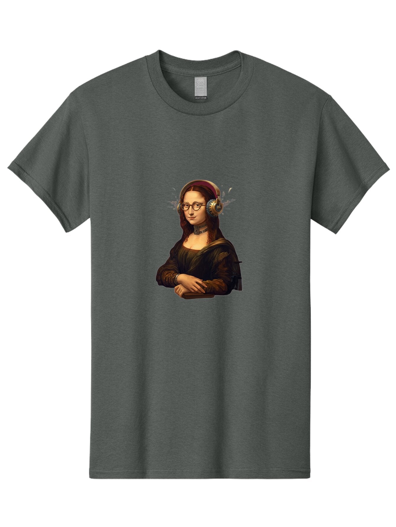 Mona-Lisa-Wearing-Headphones Men'S Graphic Tee, 100% Cotton, Comfortable Casual Summer Wear, Machine Washable, Vintage Camera, Old Camera, Antique Camera, Black Camera, Classic Photography, Photography Equipment, Nostalgic Device, Film Camera, Bam906 13