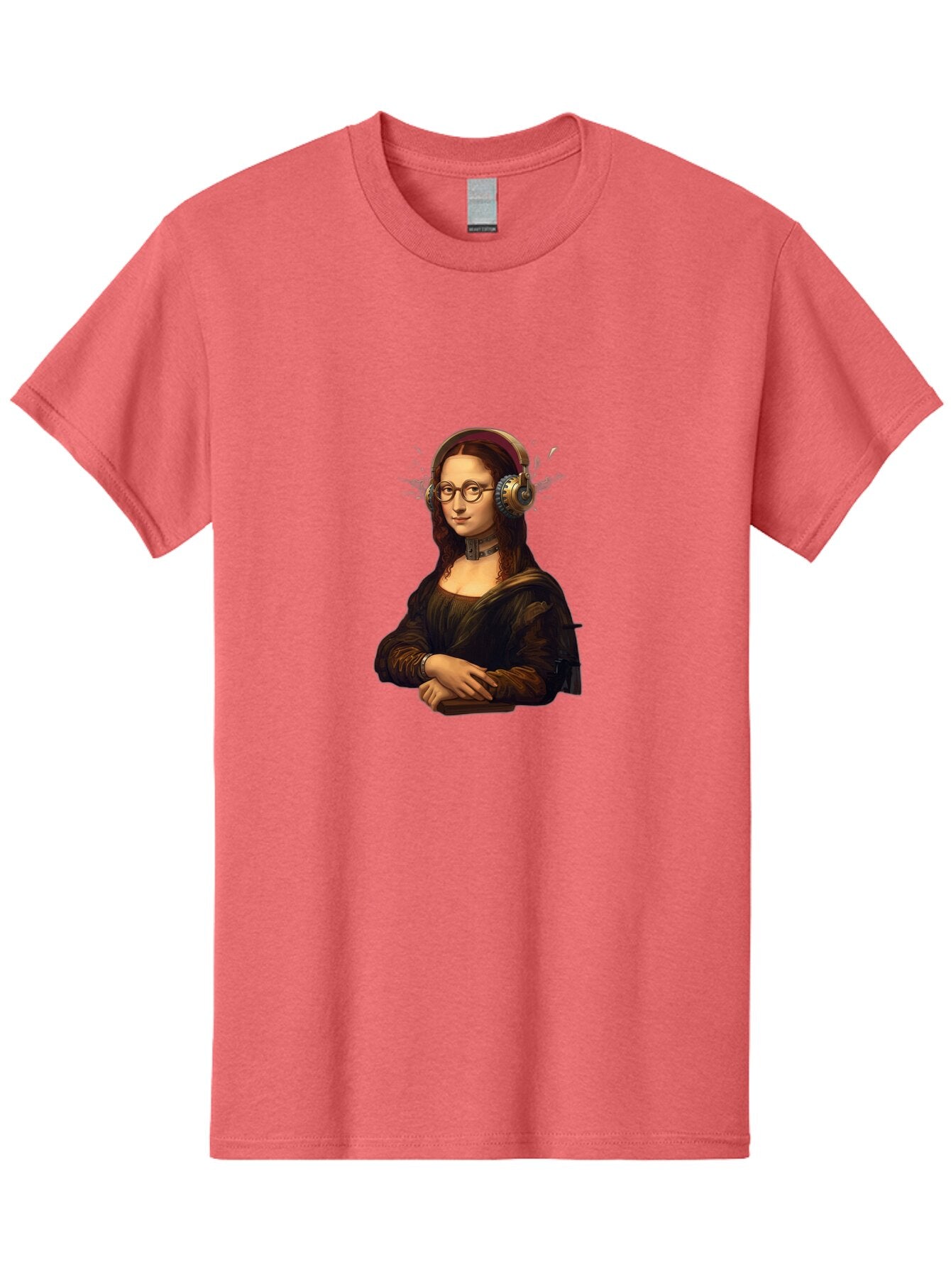 Mona-Lisa-Wearing-Headphones Men'S Graphic Tee, 100% Cotton, Comfortable Casual Summer Wear, Machine Washable, Vintage Camera, Old Camera, Antique Camera, Black Camera, Classic Photography, Photography Equipment, Nostalgic Device, Film Camera, Bam906 4